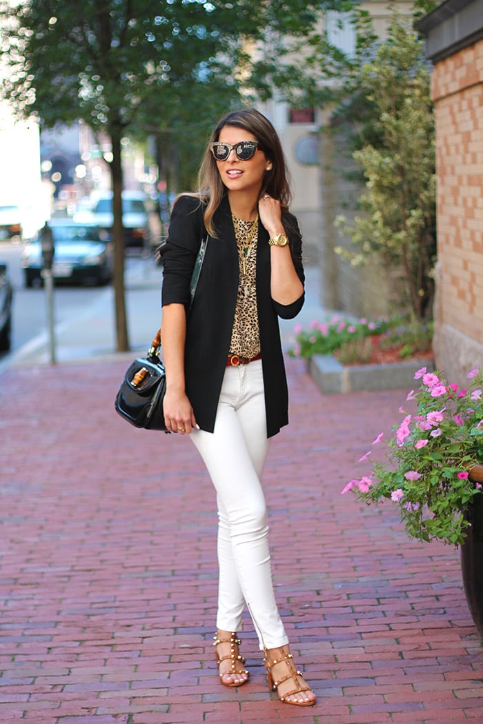 leopard print top and jeans