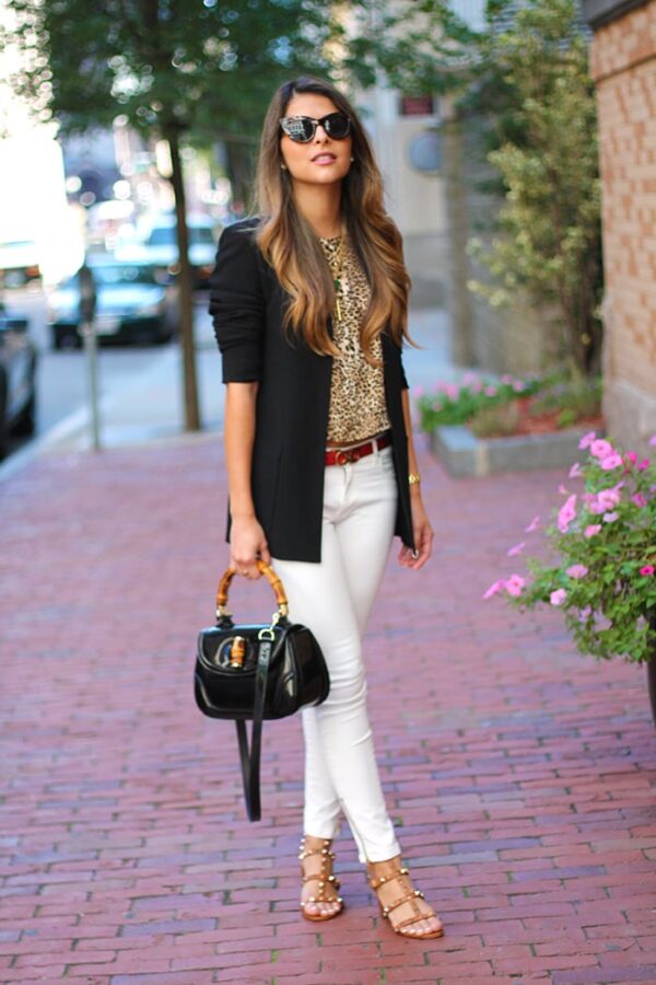 White Jeans & Animal Print Top - The Girl from Panama