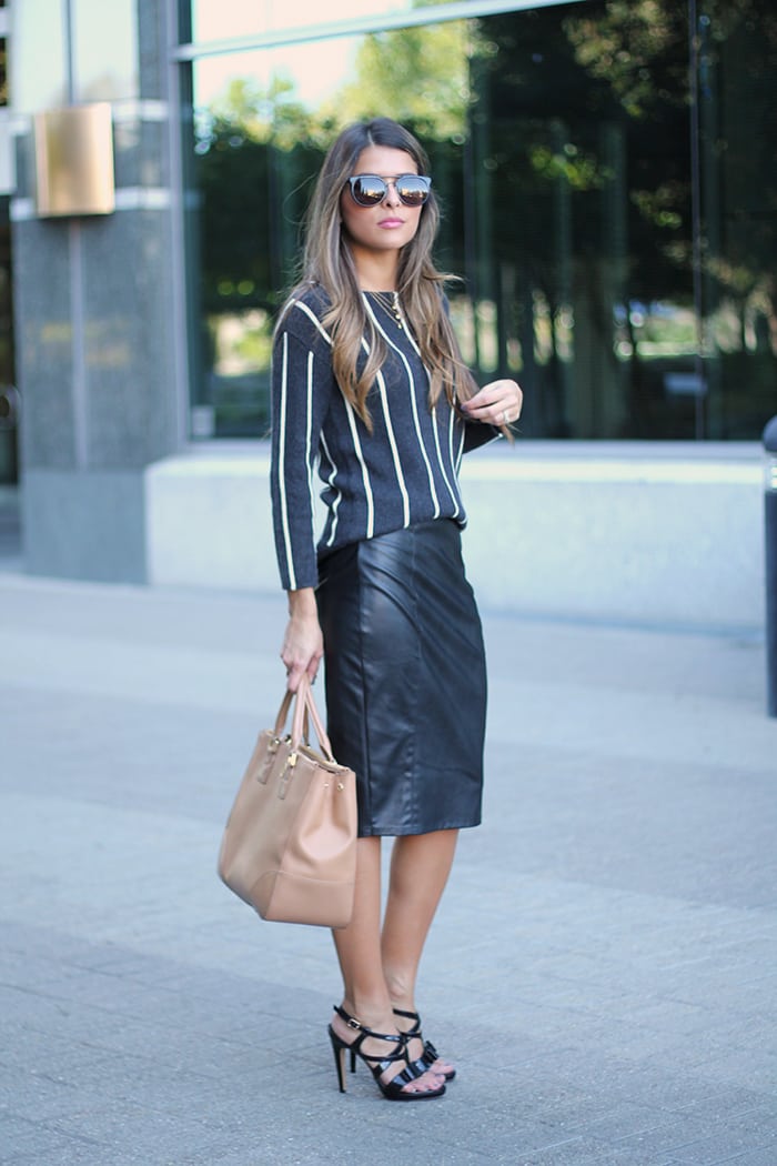 Sweater and Leather Pencil Skirt
