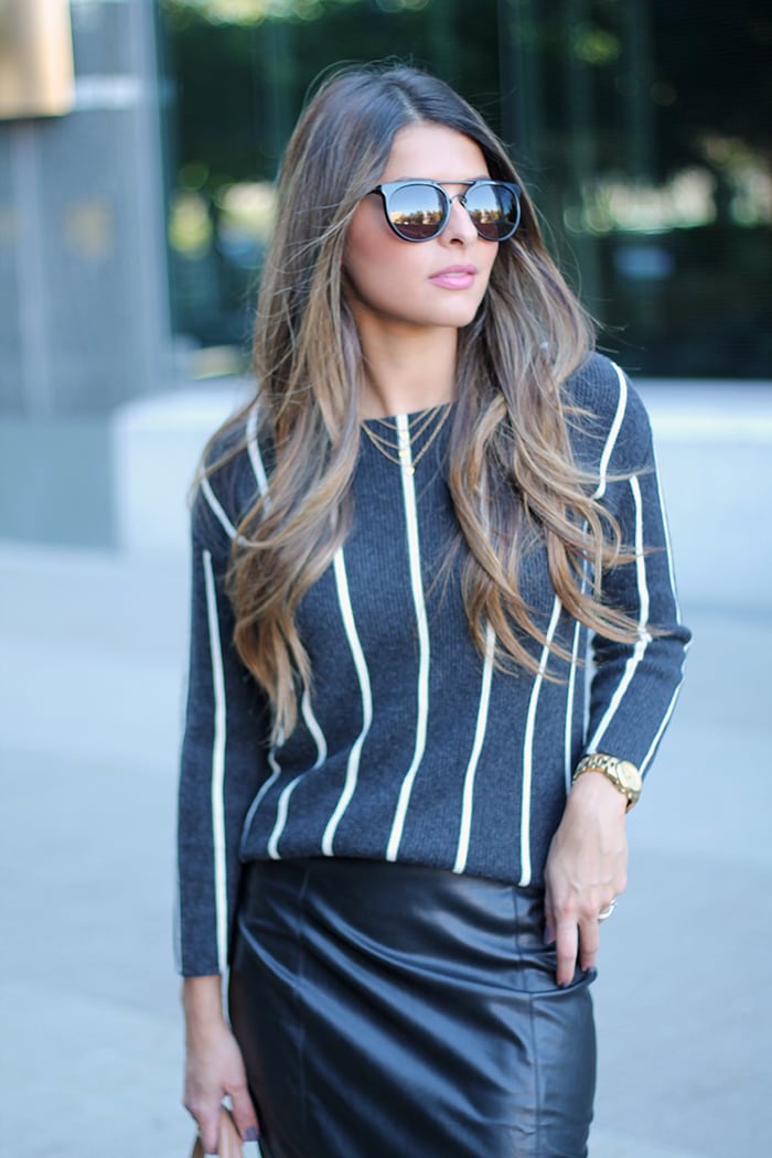 Sweater and Leather Pencil Skirt - The Girl From Panama
