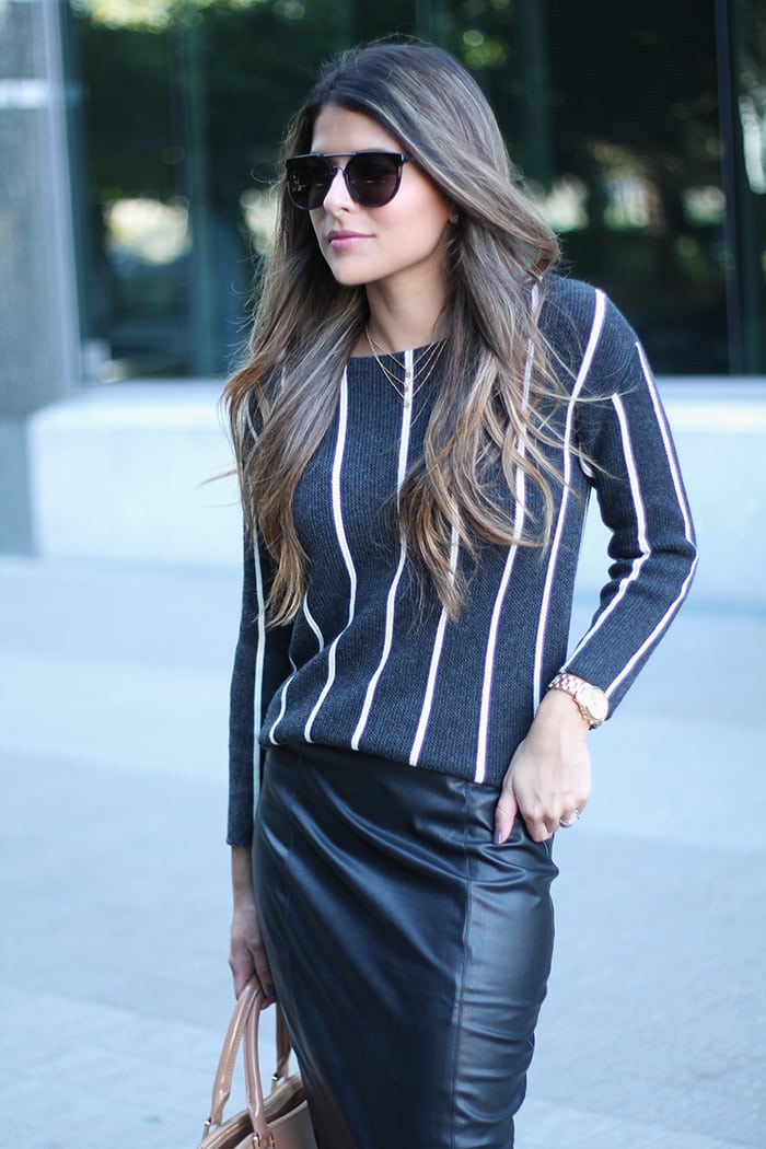 Sweater and Leather Pencil Skirt