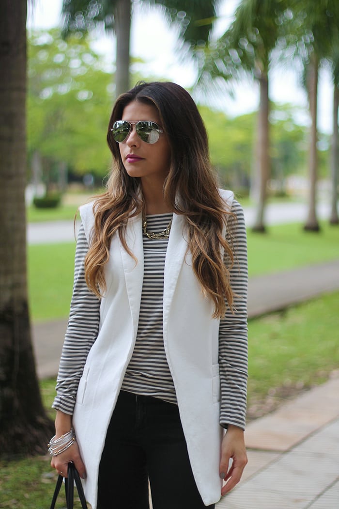 Long white cheap vest outfit