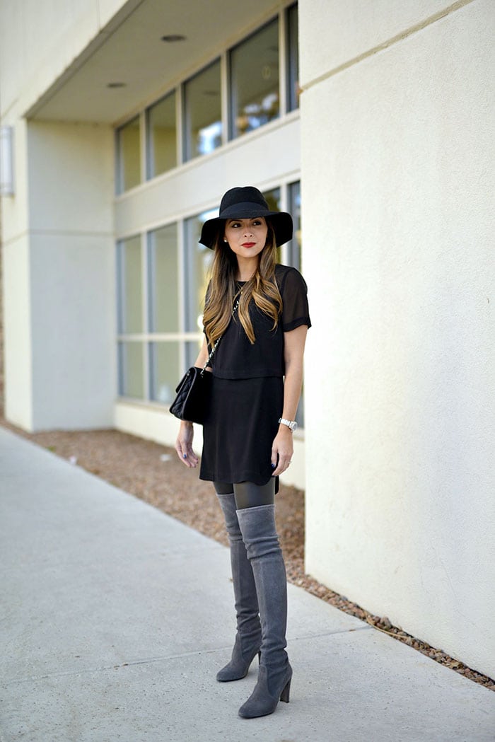 black dress over the knee boots