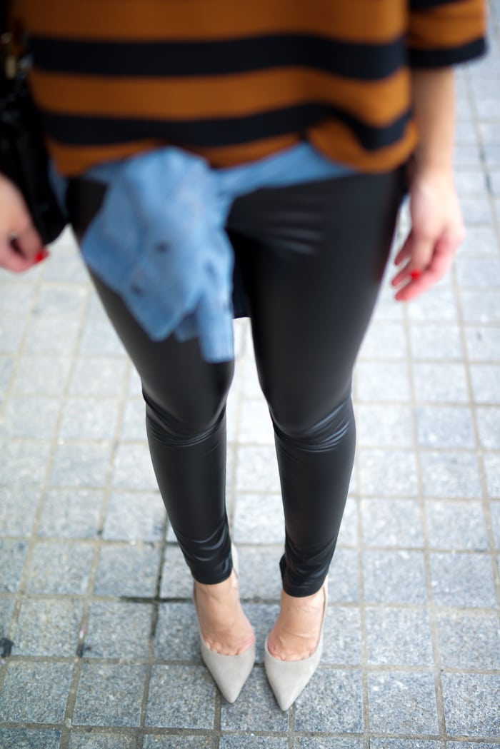 Striped Top & Faux Leather Leggings