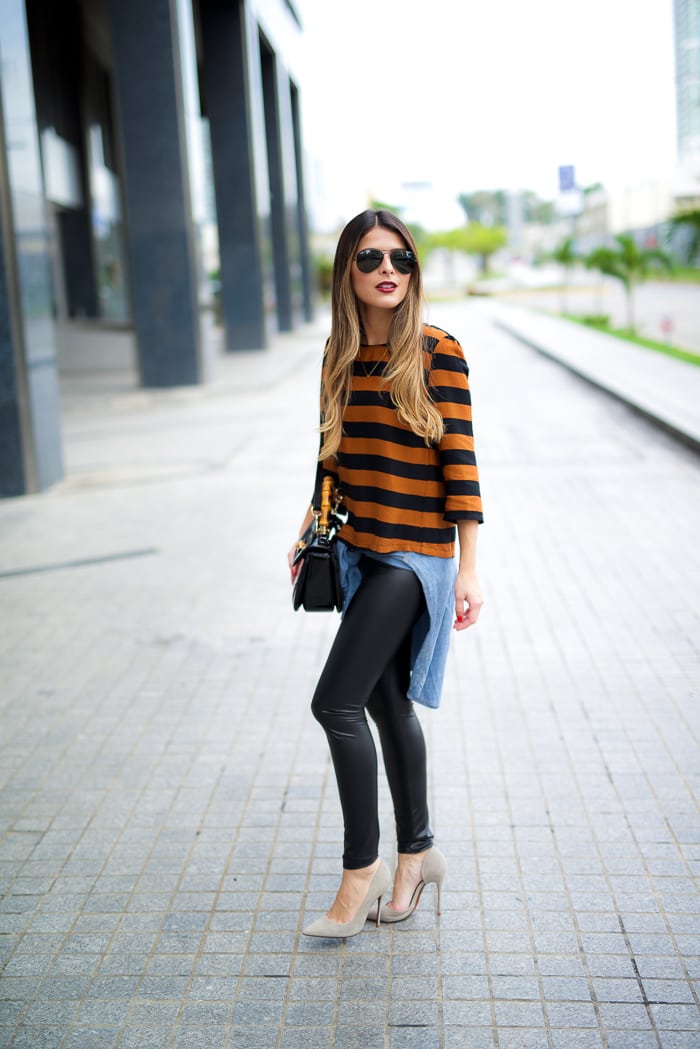 Stripes and Faux Leather - The Girl from Panama