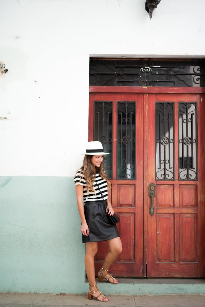 Striped Top & Faux Leather Mini Skirt