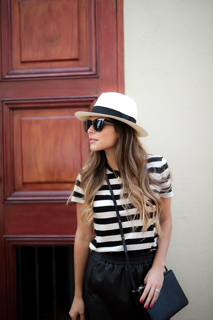 Striped Top & Faux Leather Mini Skirt