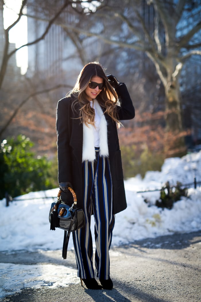 Striped Pants - Fur Vest 