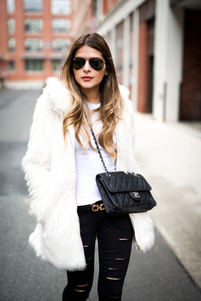 Faux Fur Jacket and Ripped Denim