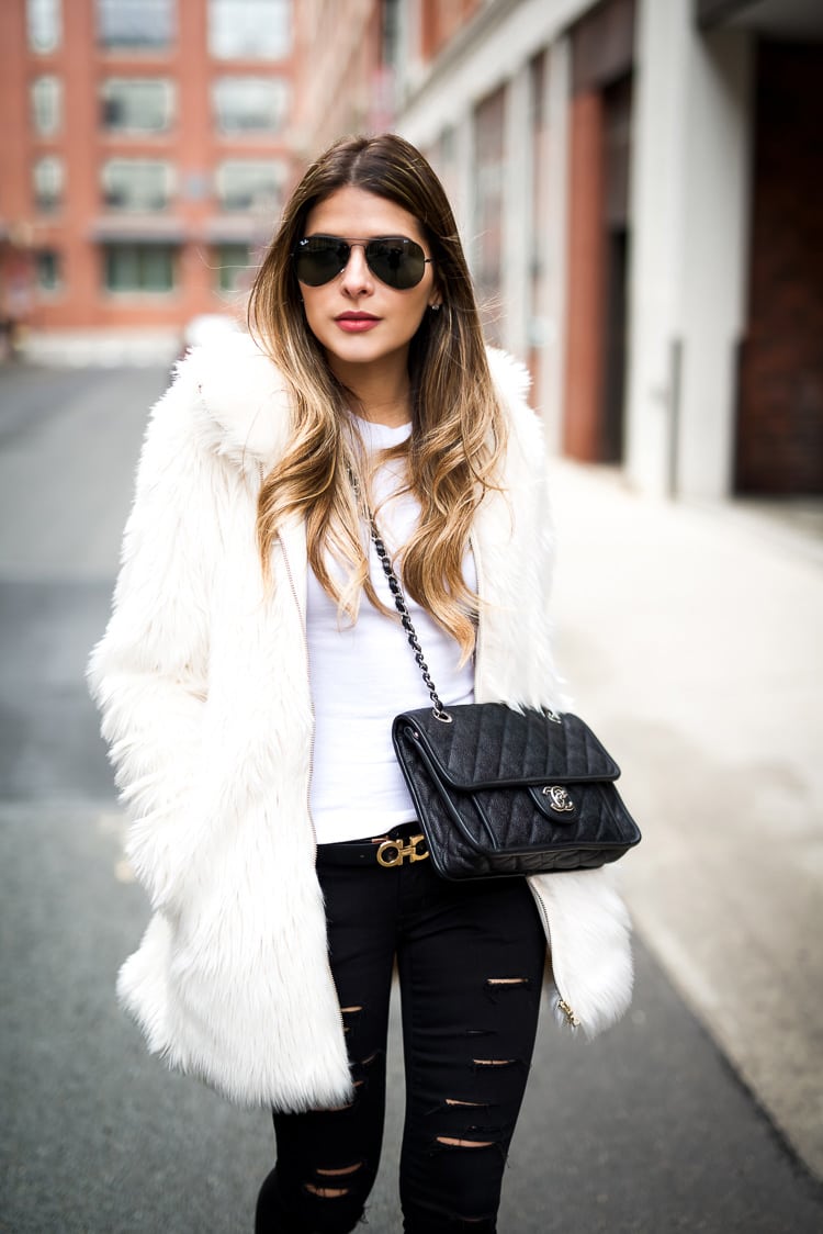 Faux Fur and Ripped Denim