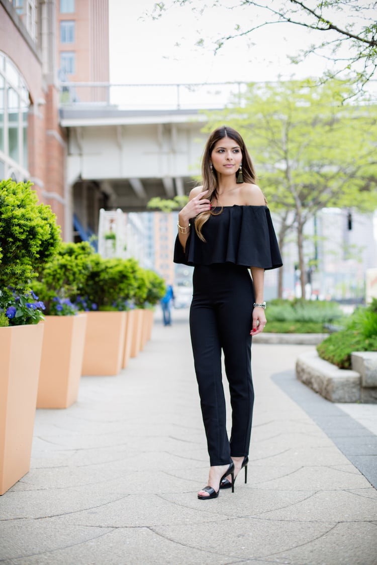 Frill Bardot BLack Jumpsuit