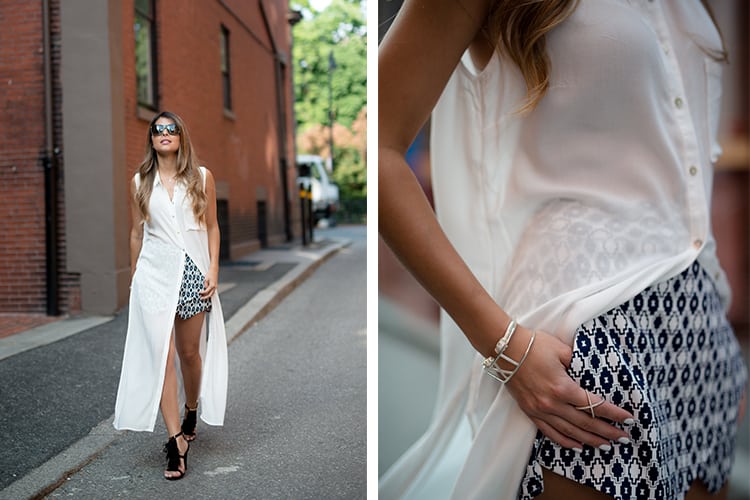 forever21_High_Slit_shirt_designlab_printed_skort_chloe_fringe_sandals_nialaya_jewelry
