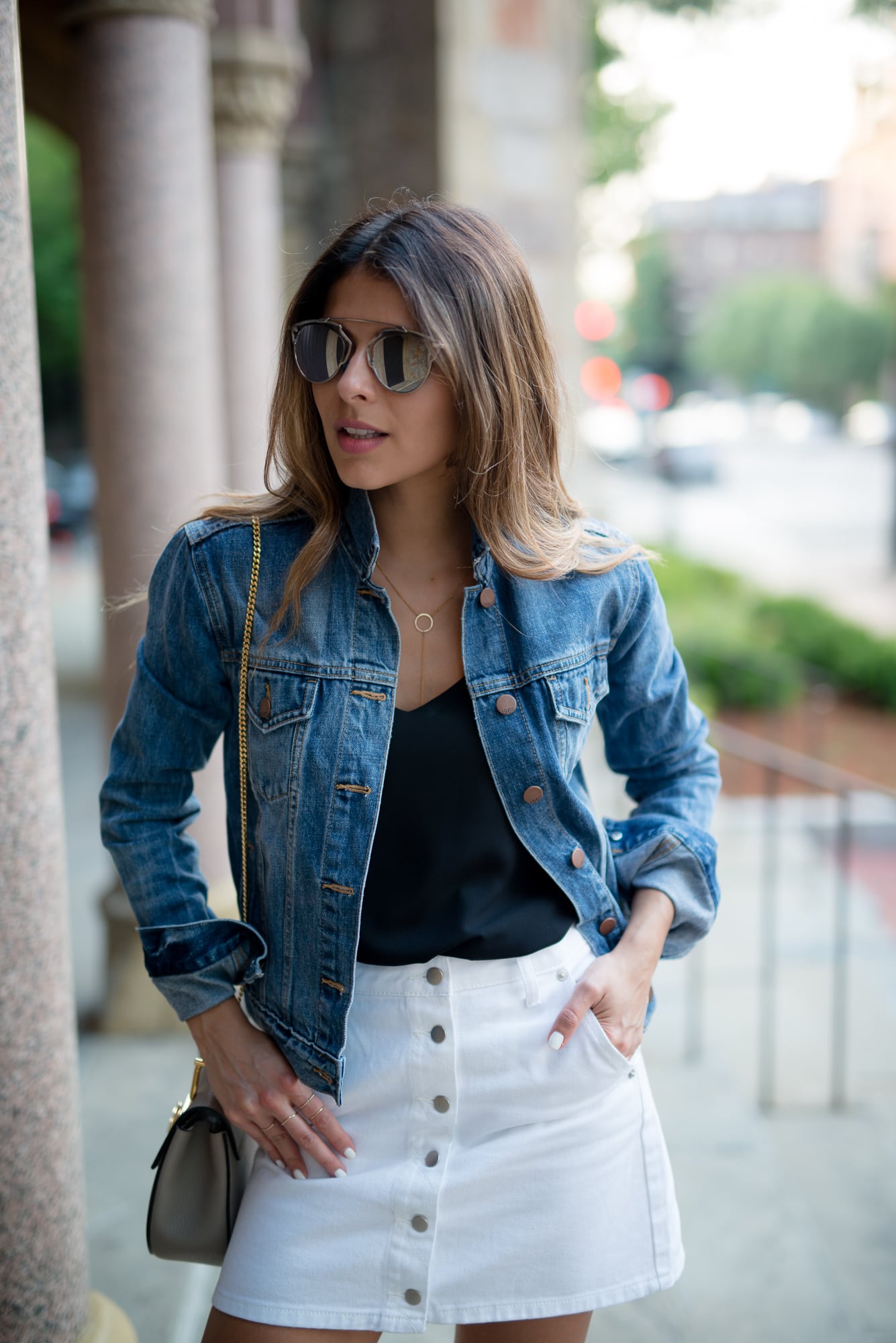 denim skirt and denim jacket