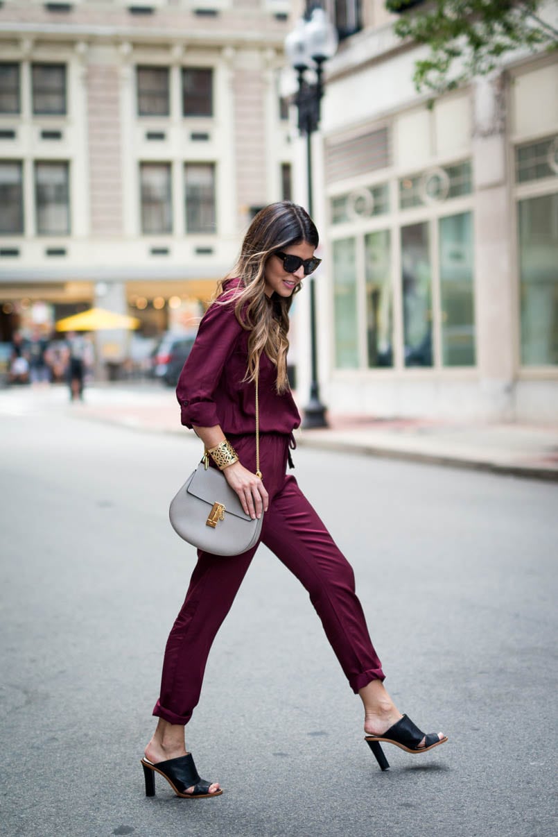 Pam Hetlinger wearing a Burgundy Utility Jumpsuit, Banana Republic Mules, Chloe Drew Bag, Pam Hetlinger, The Girl From Panama-5