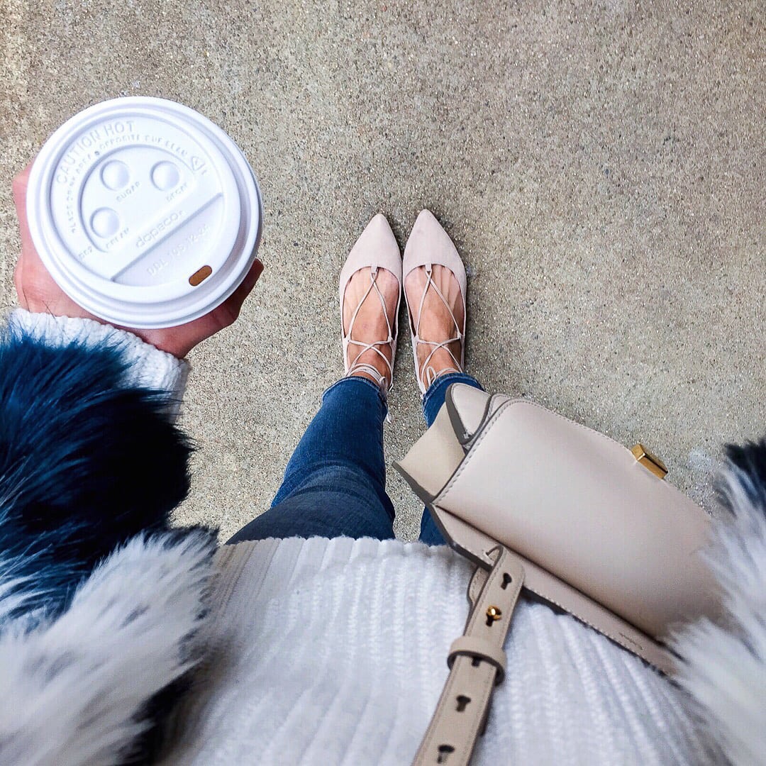 From where I stand, Pam Hetlinger, Faux Fur Coat, Steve Madden lace up flats-8