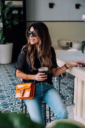 Pam Hetlinger, The Girl From Panama wearing an H&M crochet top, 7 for all mankind cropped jeans, gucci bag, and asos lace-up sandals. Spring Denim.