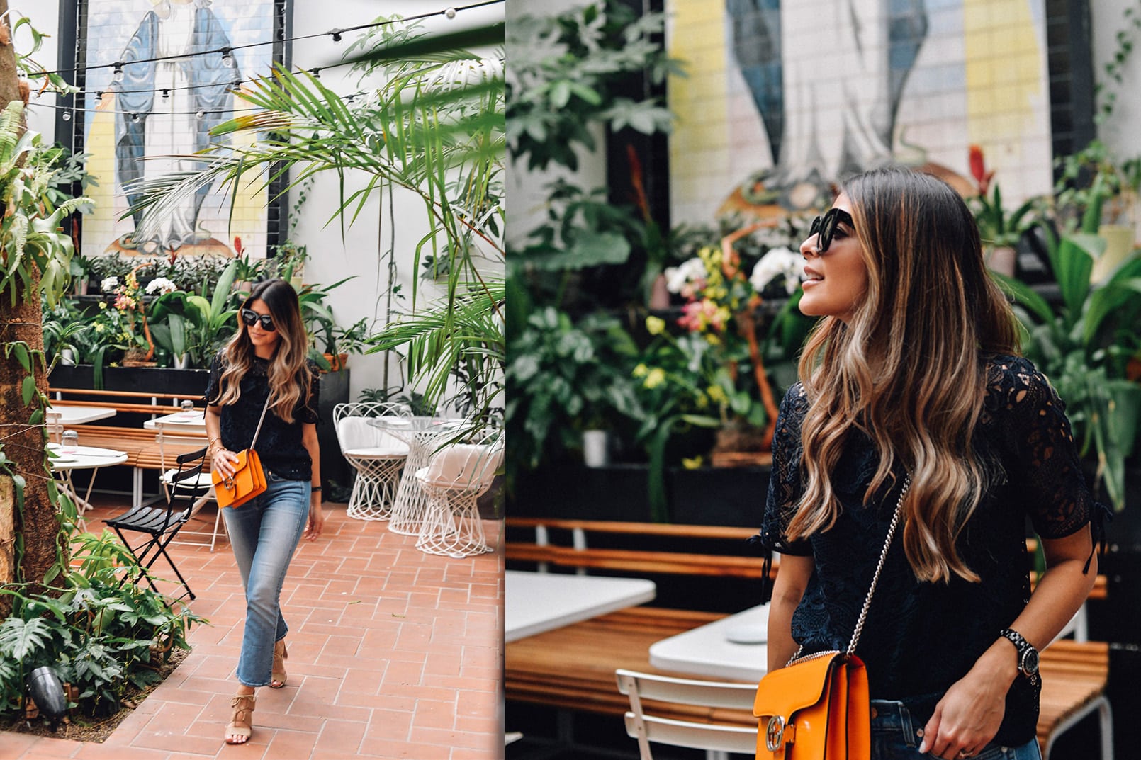 Pam Hetlinger, The Girl From Panama wearing an H&M crochet top, 7 for all mankind cropped jeans, gucci bag, and asos lace-up sandals. Spring Denim.