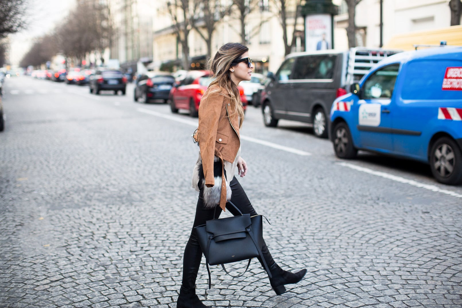 Izaak Azanei Sweater, Reiss Leather Pants, Celine belt bag, Aritzia Suede Camel Jacket, Pam Hetlinger, The Girl From Panama