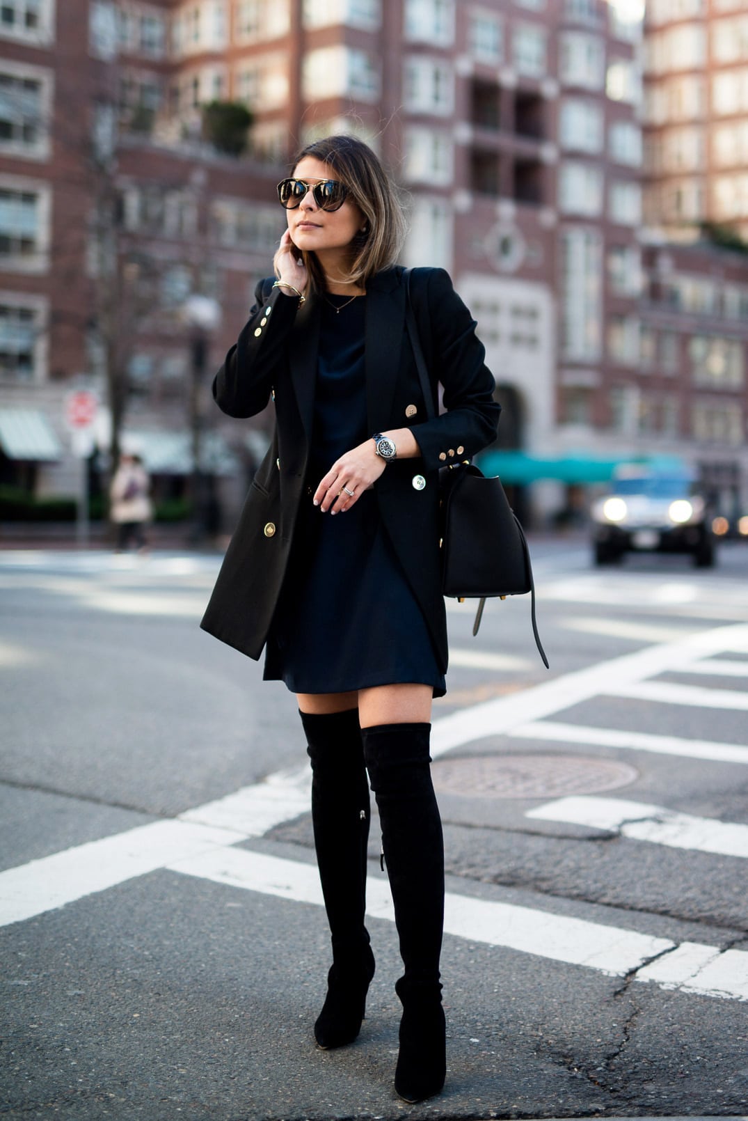 Nordstrom Dress, Reiss Jacket, Over-the-Knee Boots, Celine Belt Bag, Prada  Sunglasses, 3 Basic Dresses-1 copy - The Girl from Panama