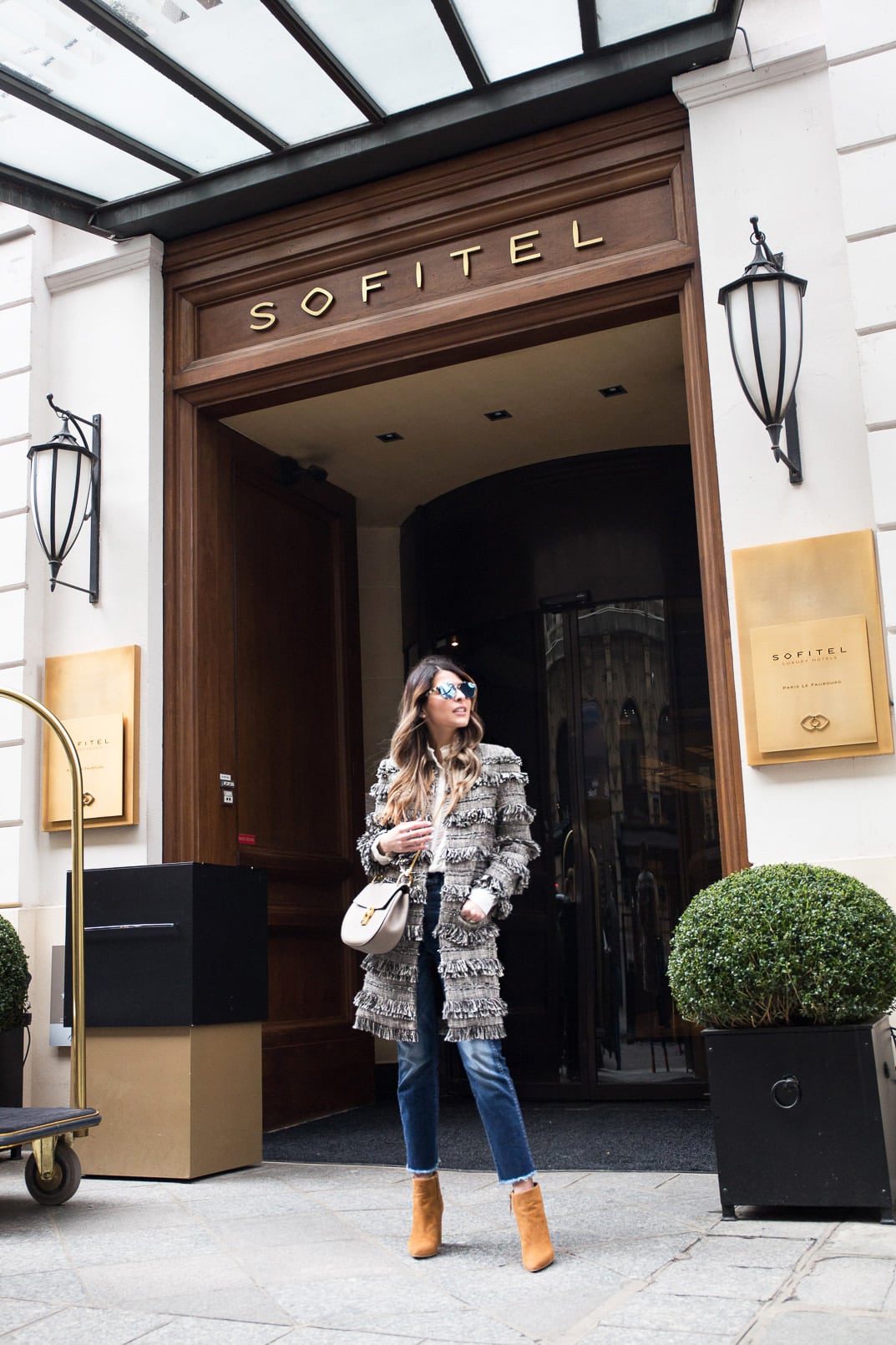 Sofitel Paris, Pam Hetlinger, Intermix Fringe Coat, Stuart Weitzman Camel Booties, 7FAM cropped skinny jeans, Chloe bag, Dior Sunnies-7