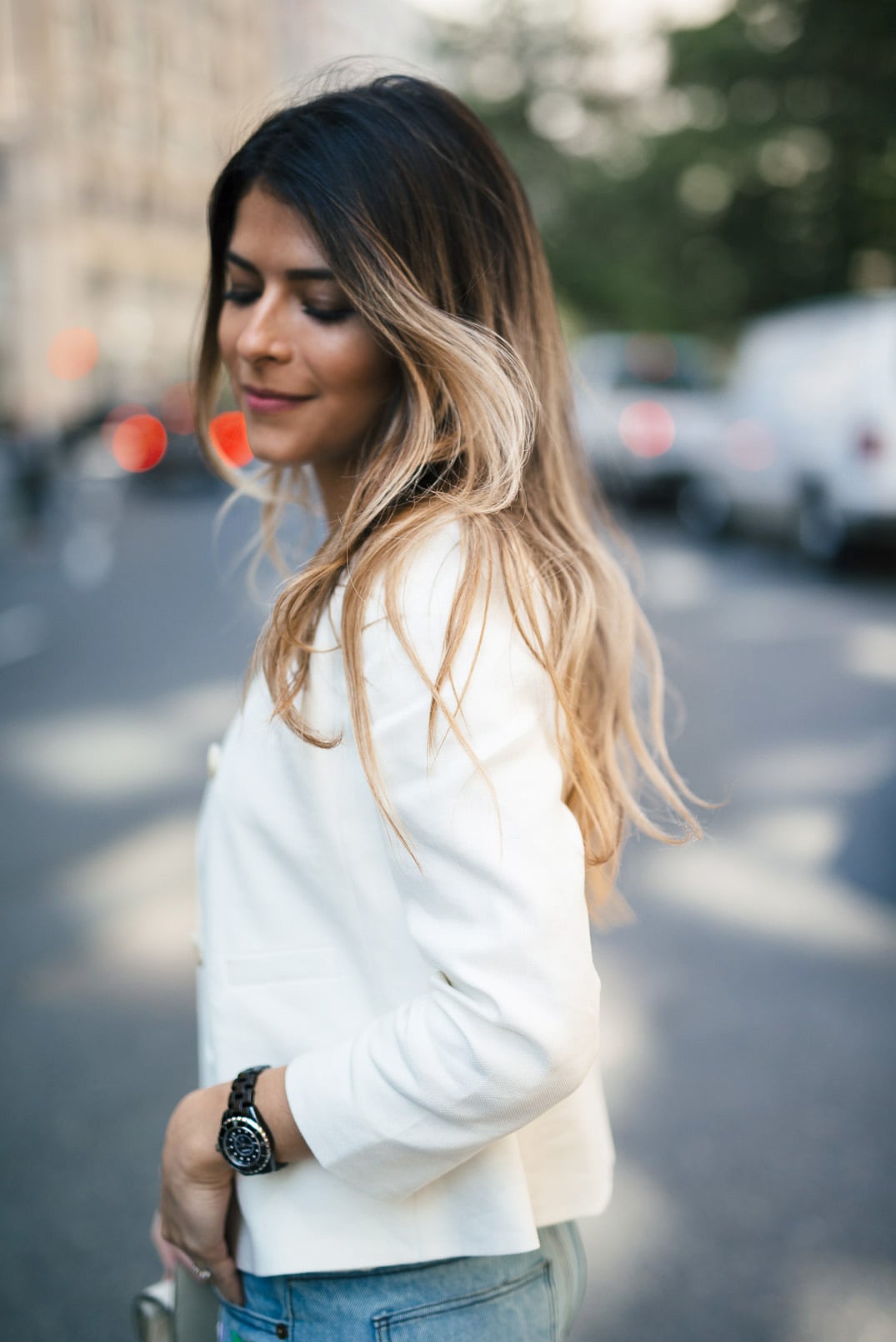 Embroidered Jeans | The Girl From Panama- Ribbed Sleeveless Sweater, Ann Taylor Linen Jacket, Braided Strappy Sandals, Chloe Georgia bag.