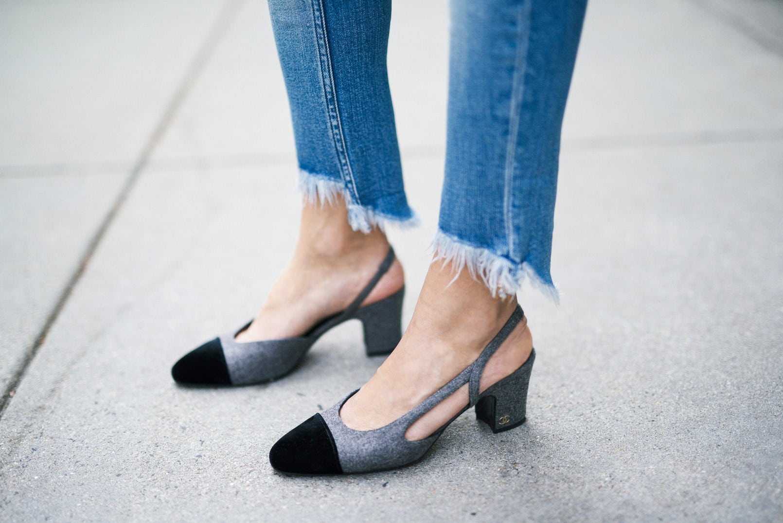 chanel denim slingback