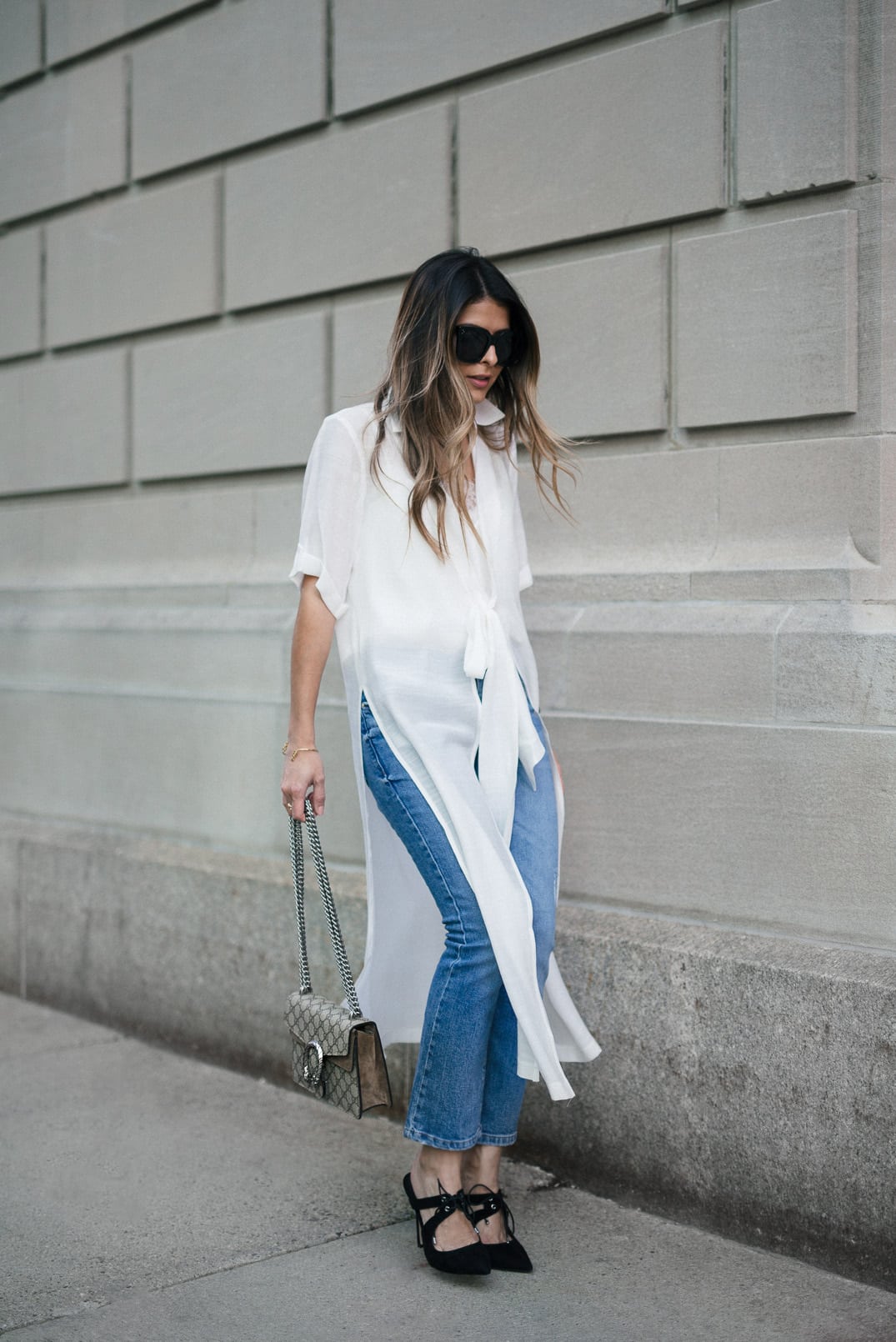 asos shirt dress, mango cropped jeans, asos pointed heeled mules, gucci dionysus bag, celine sunglasses-4 copy