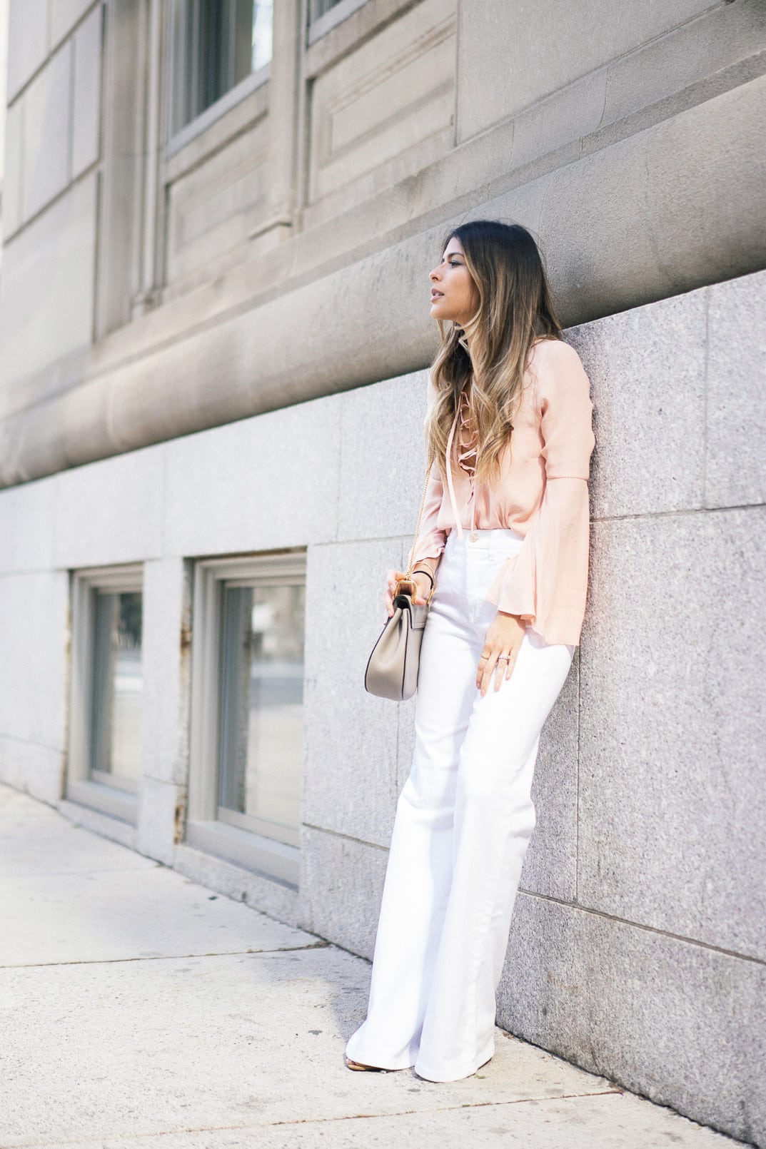 lace-up top, white flare jeans, chloe drew bag, Pam Hetlinger, The Girl From Panama