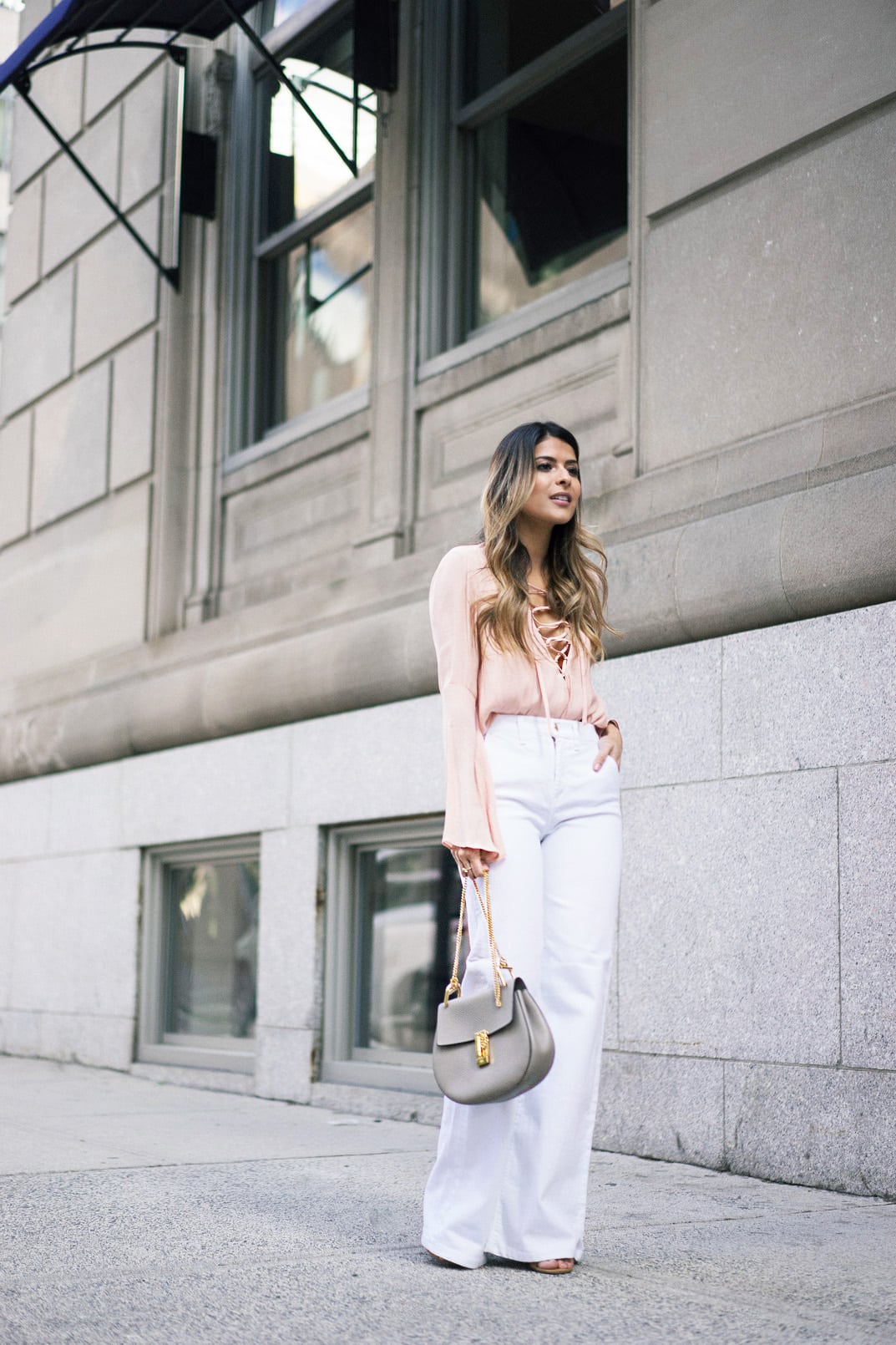lace-up top, white flare jeans, chloe drew bag, Pam Hetlinger, The Girl From Panama