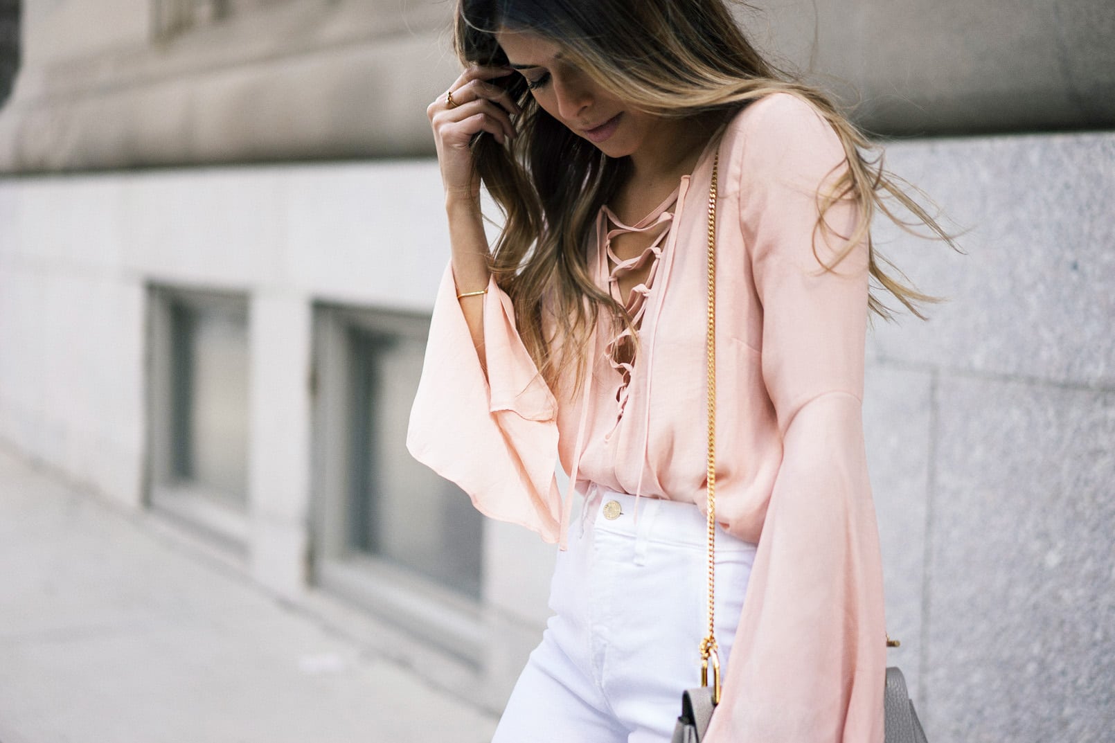 lace-up top, white flare jeans, chloe drew bag, Pam Hetlinger, The Girl From Panama