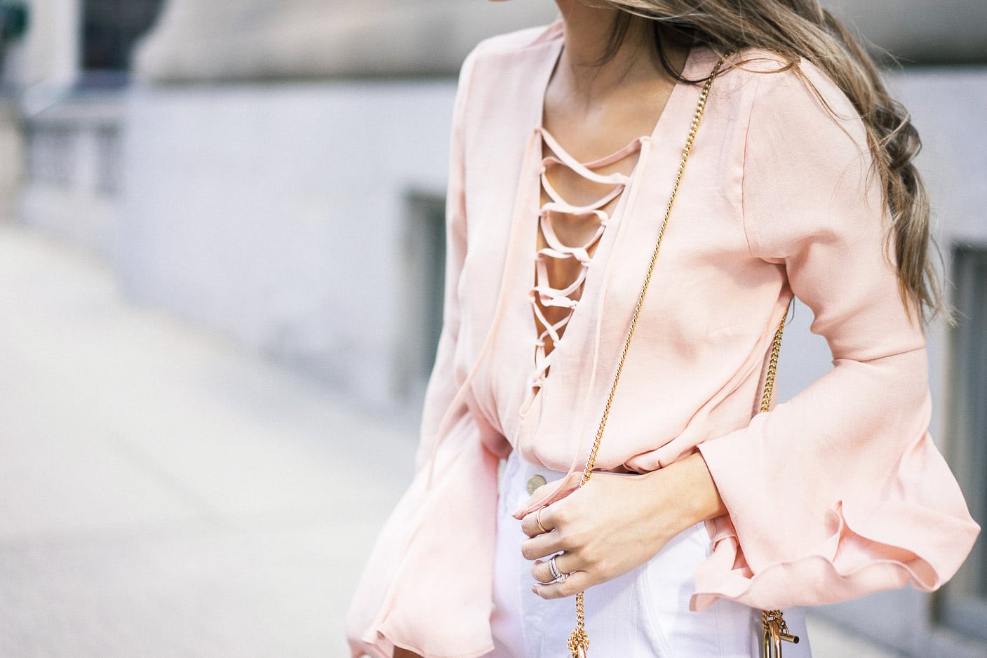 lace-up top, white flare jeans, chloe drew bag, Pam Hetlinger, The Girl From Panama