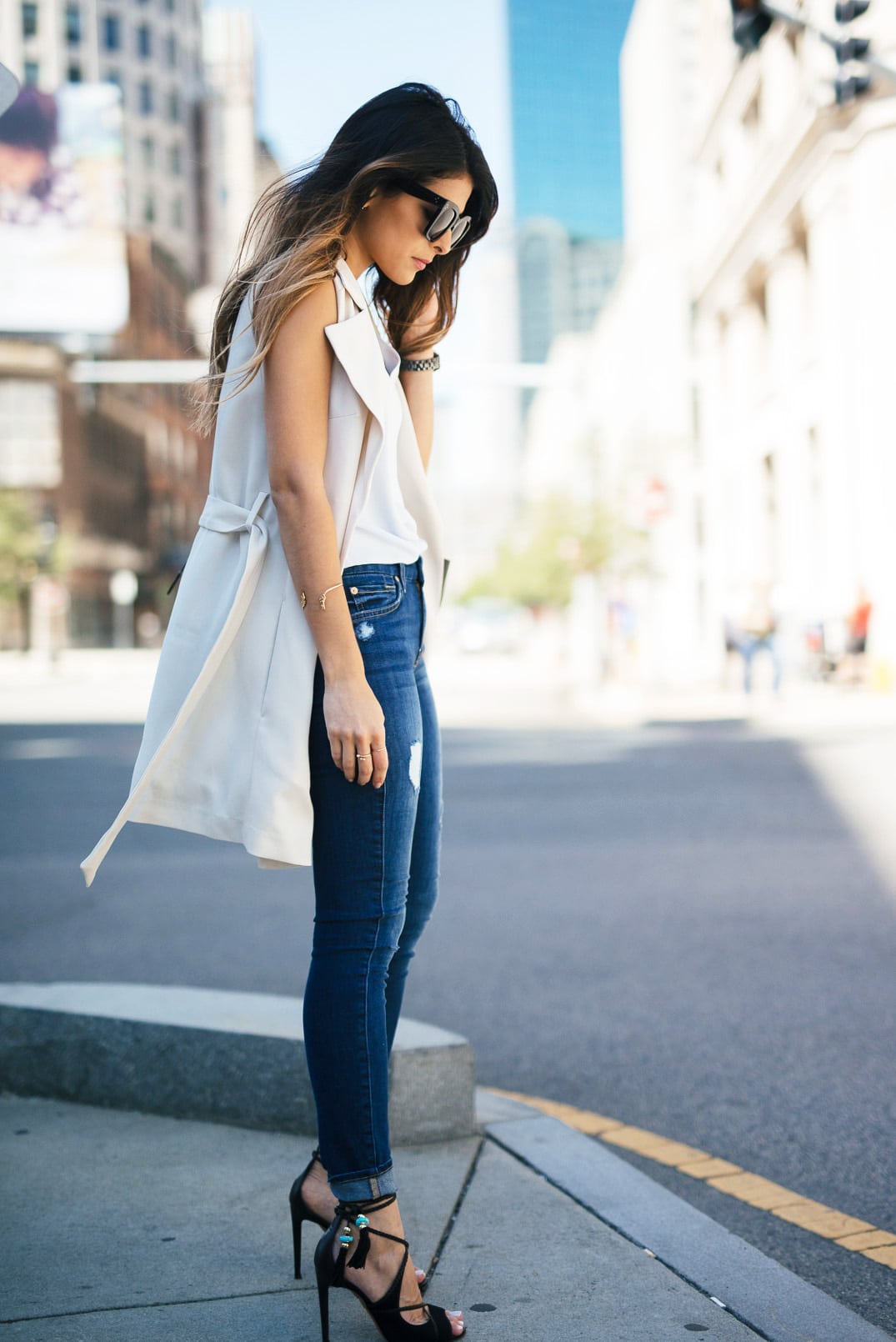 Ripped jeans, white vest, aquazzura sandals, celine belt bag, summer must-haves | The Girl From Panama