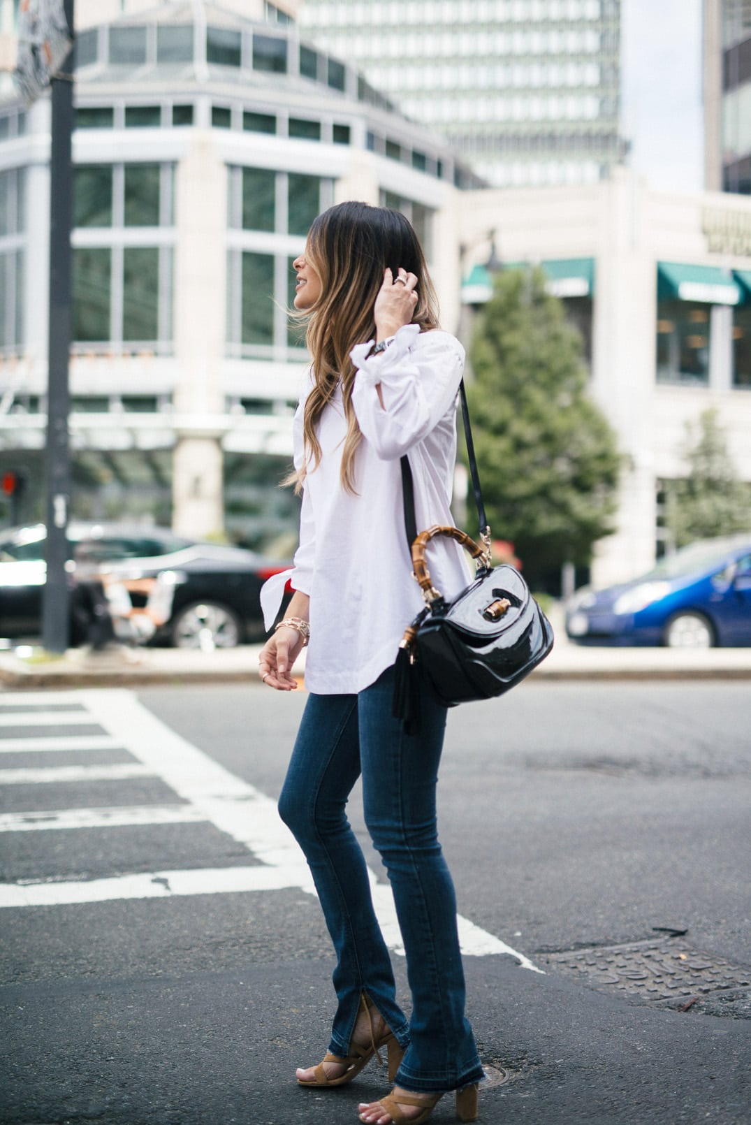 Free People Off-the-shoulder top, Raw Hem Jeans | The Girl From Panama