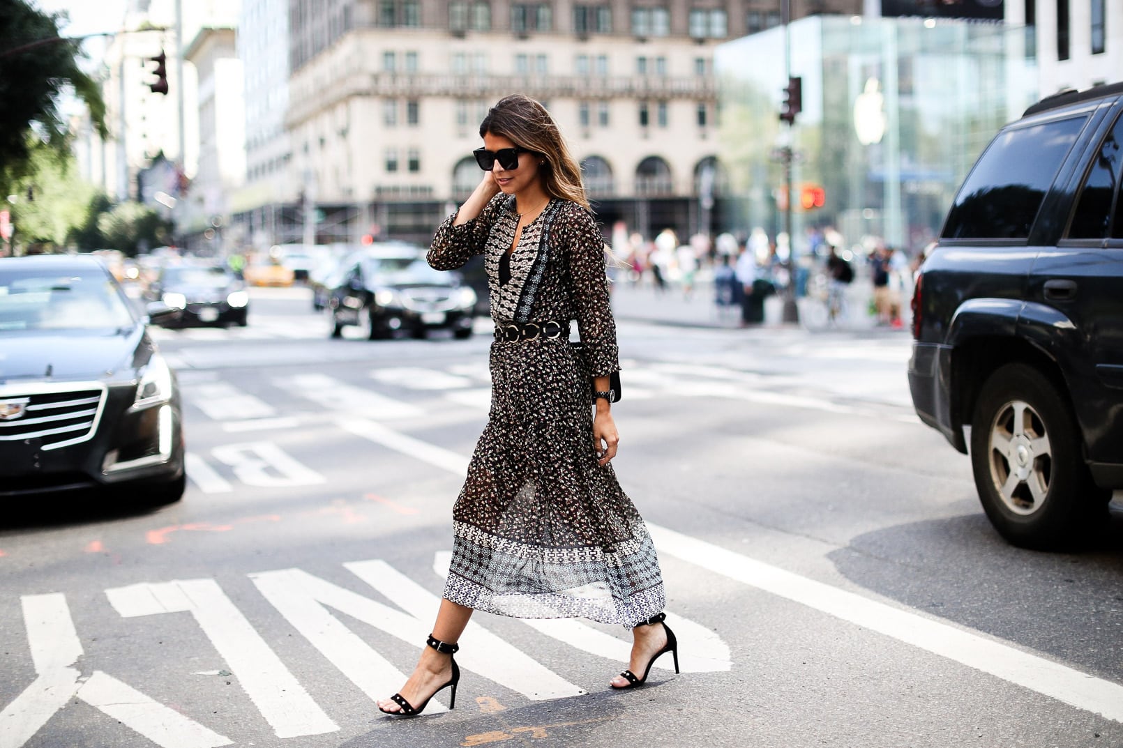 Shoshanna Mara Dress, Maje Sandals, Chanel French Riviera Flap bag, New York Fashion Week | The Girl From Panama @pamhetlinger