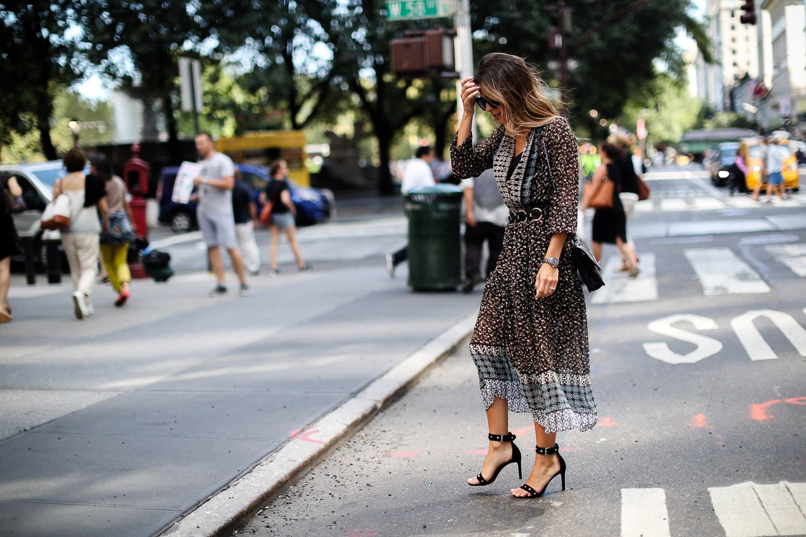 Shoshanna Mara Dress, Maje Sandals, Chanel French Riviera Flap bag, New York Fashion Week | The Girl From Panama @pamhetlinger