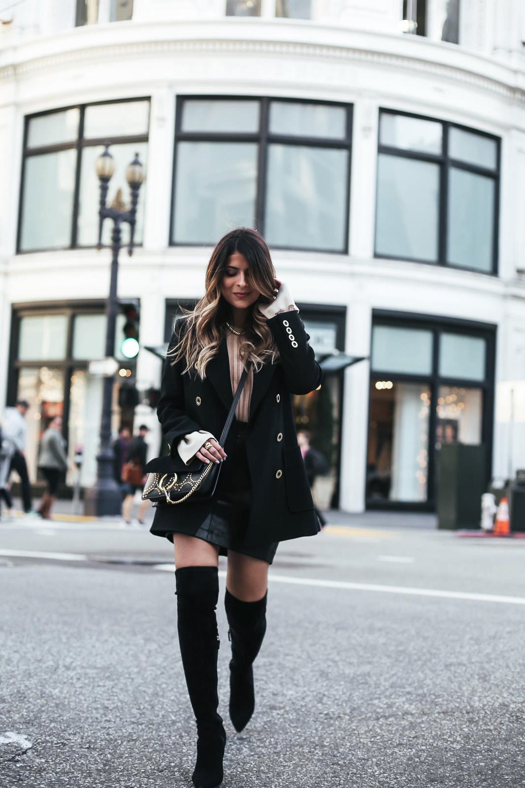 Fall Fashion, Chloe Jacket, Helmut Lang Skirt, Over-the-knee boots, Celine sweater with bell sleeves, Chloe bag, David Yurman Jewelry | The Girl From Panama