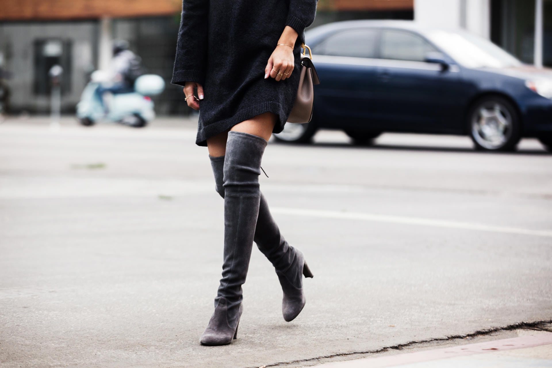 Thanksgiving outfit idea, sweater dress, over-the-knee boots | The Girl From Panama