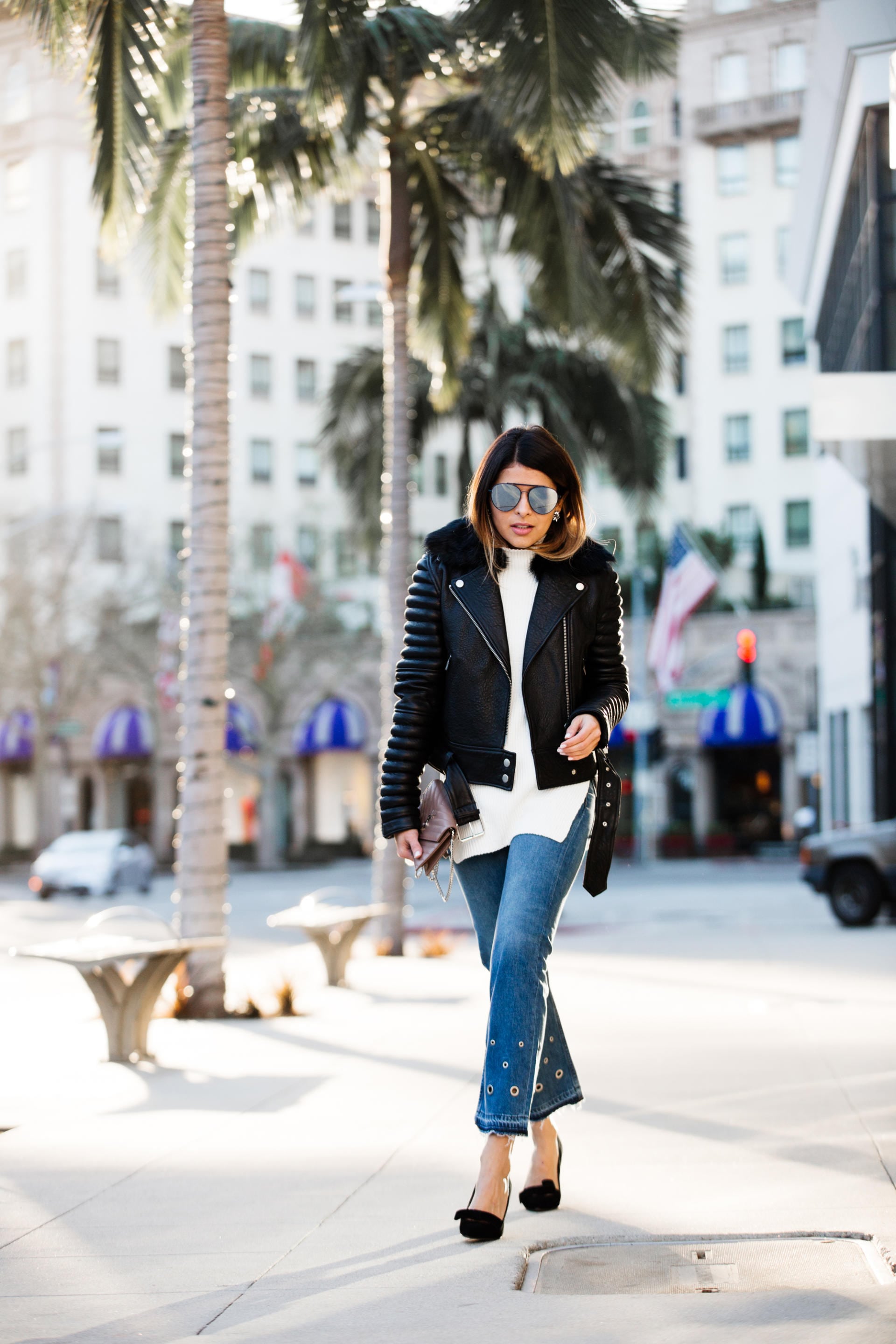 Leather Jacket, Jeans, Black Pumps, Winter Inspired Look | The Girl From Panama