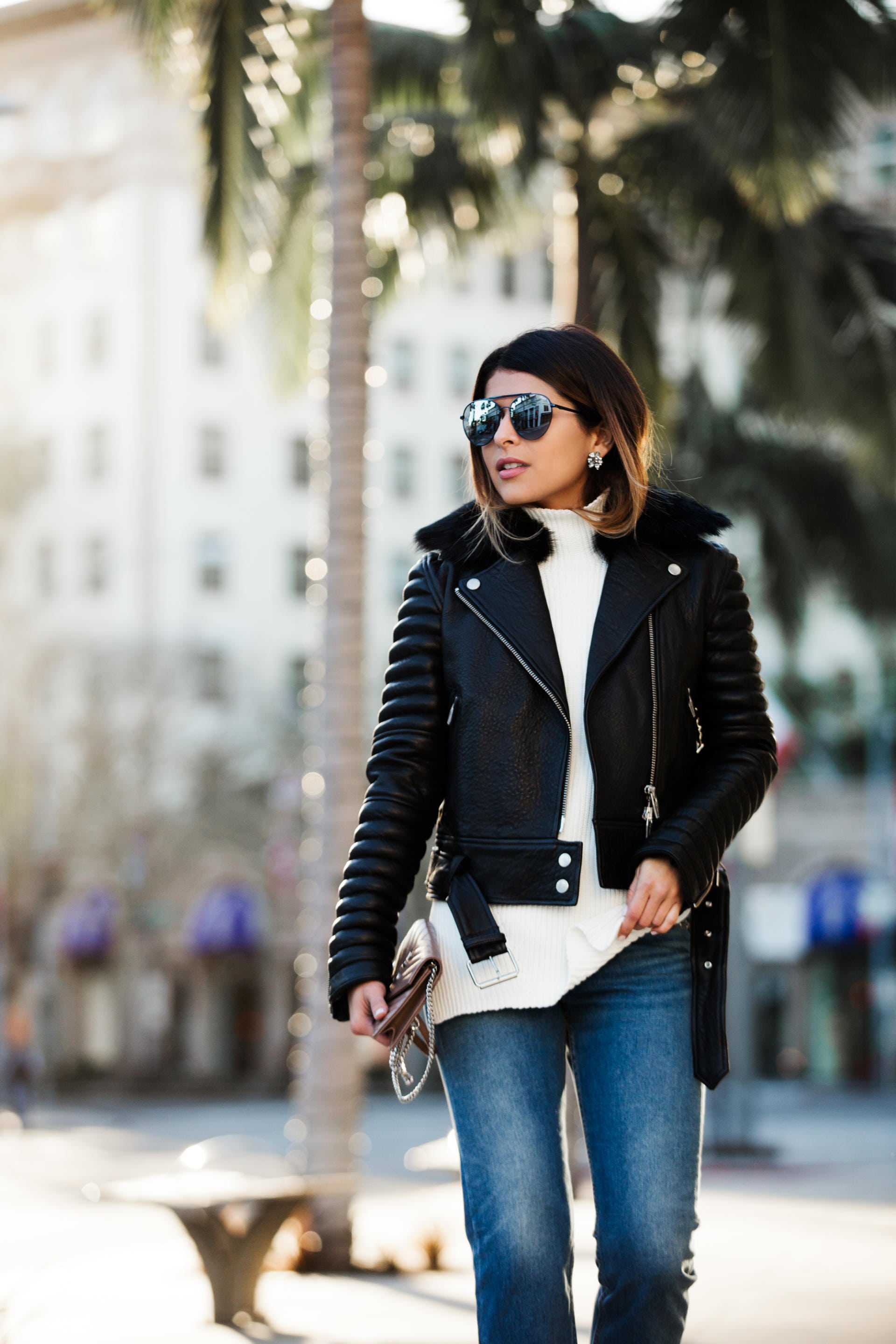 Leather Jacket, Jeans, Black Pumps, Winter Inspired Look | The Girl From Panama