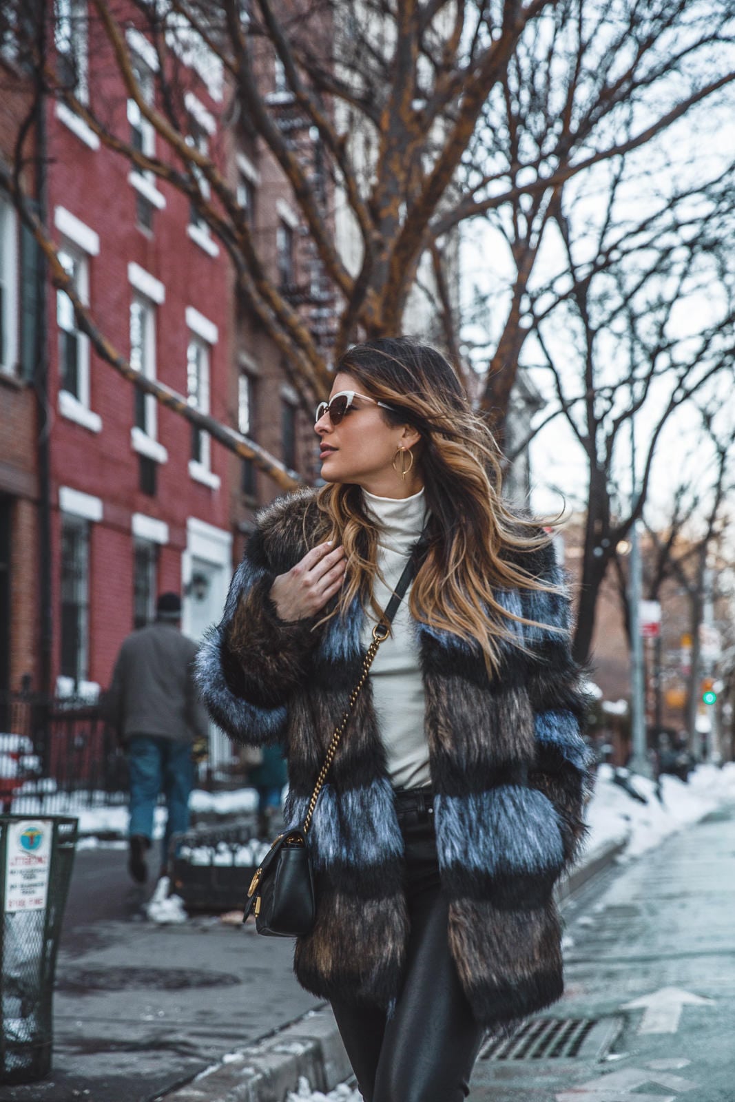 NYFW FALL WINTER 2017, Ale by Alessandra Faux Fur Jacket, Leather pants, steve madden booties, Gucci GG Marmont Bag | The Girl From Panama