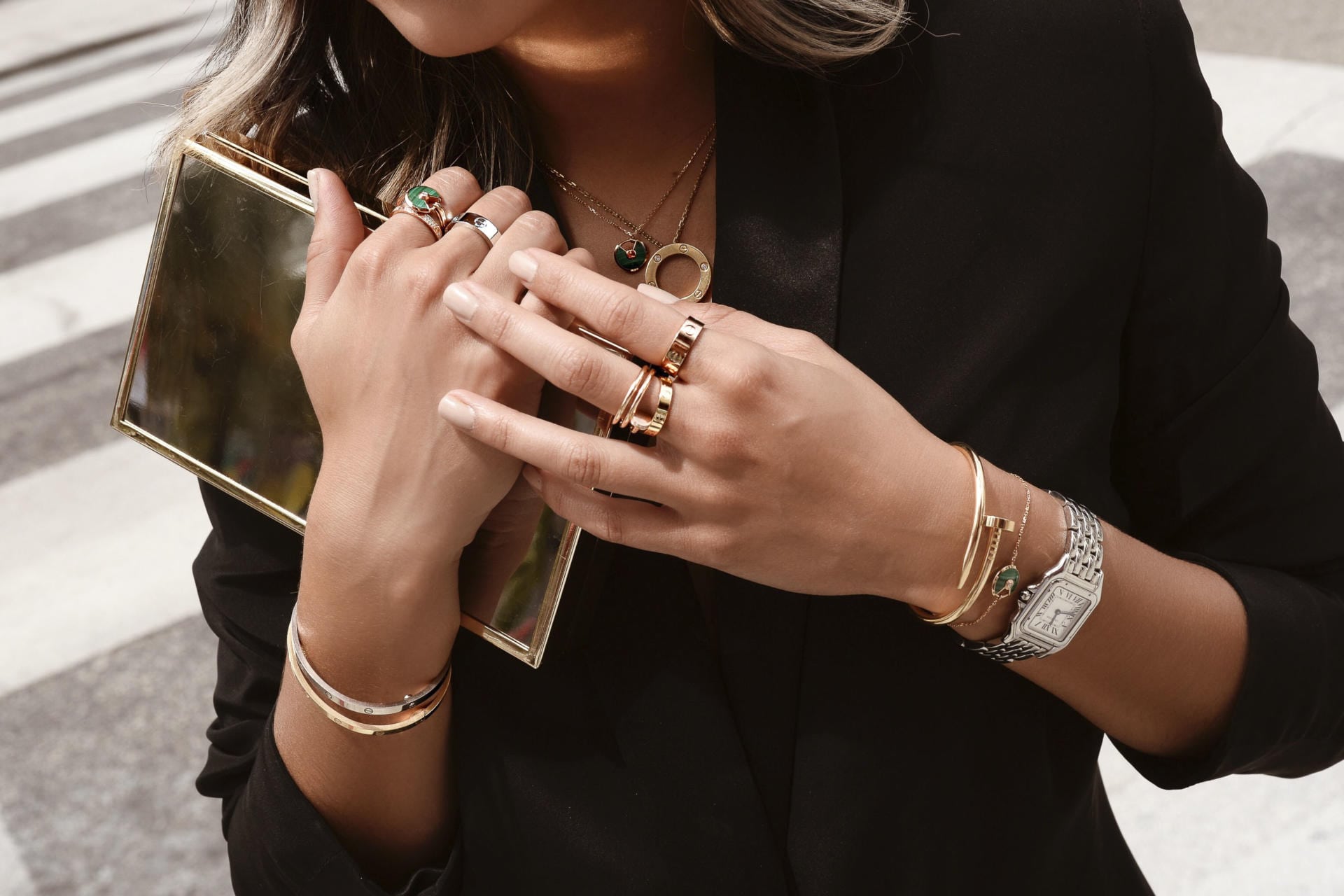 cartier love bracelet layered