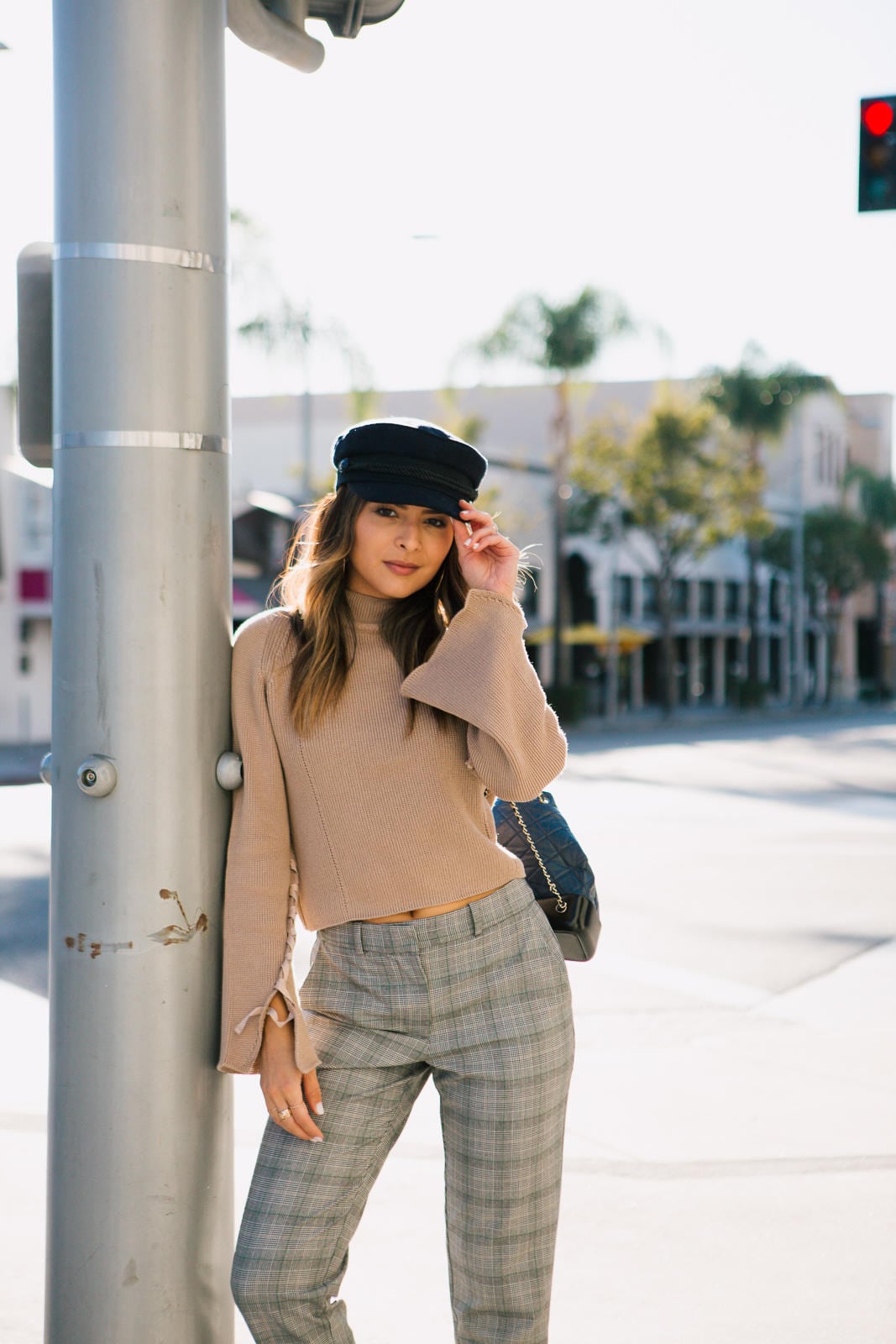 Checkered pants and store top