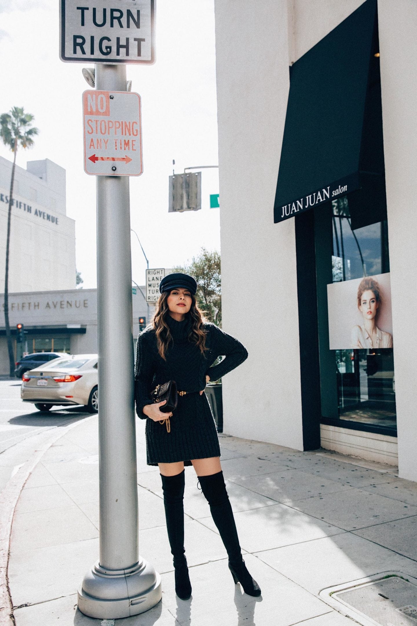 How to Look Chic in the Winter - Black Sweater Dress with Stuart Weitzman Highland Boots in Los Angeles, CA | Thegirlfrompanama.com