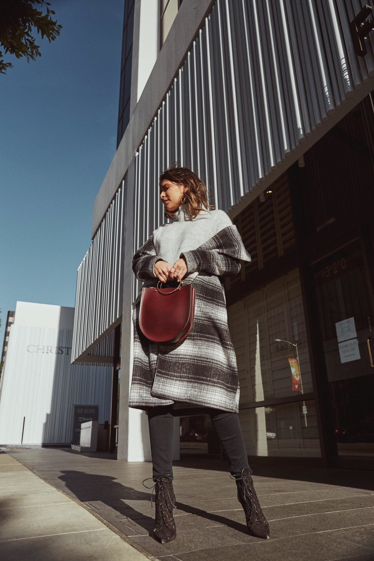 How to Freshen Up Your Winter Wardrobe - Plaid Coat, Dark Denim, Structured Bag, and Laceup Boots | Thegirlfrompanama.com