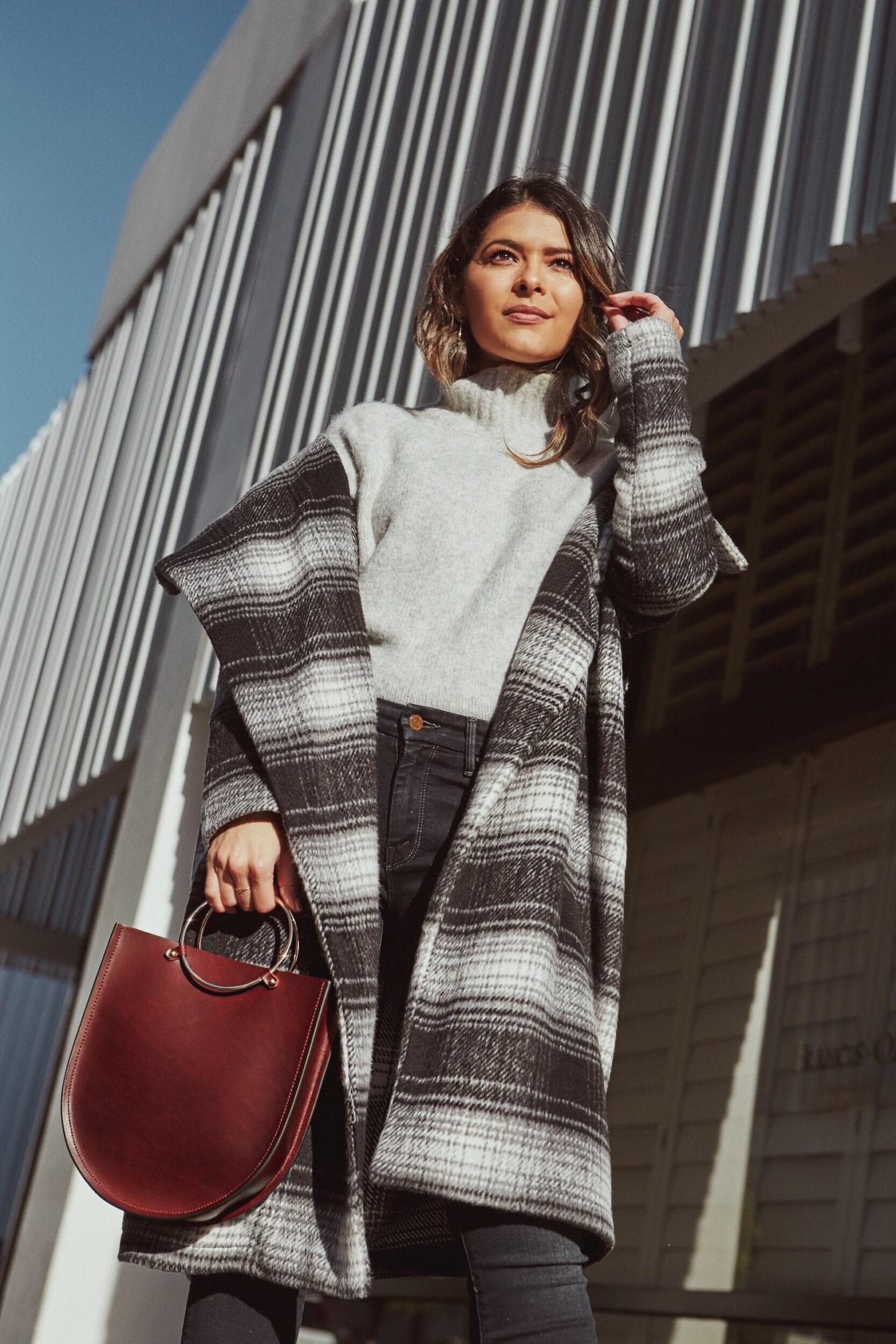 How to Freshen Up Your Winter Wardrobe - Plaid Coat, Dark Denim, and Structured Bag | Thegirlfrompanama.com