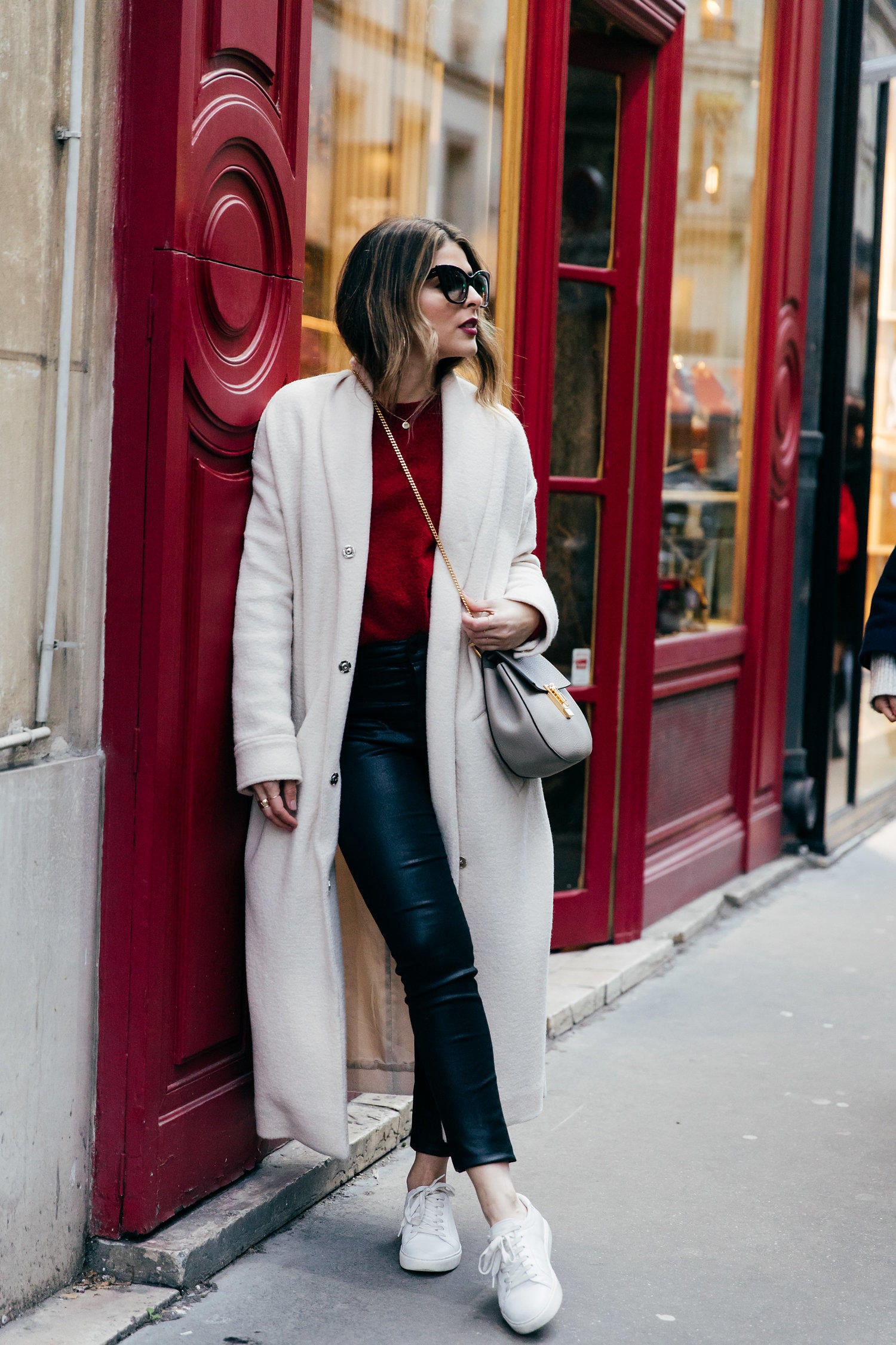 red and black skinny jeans