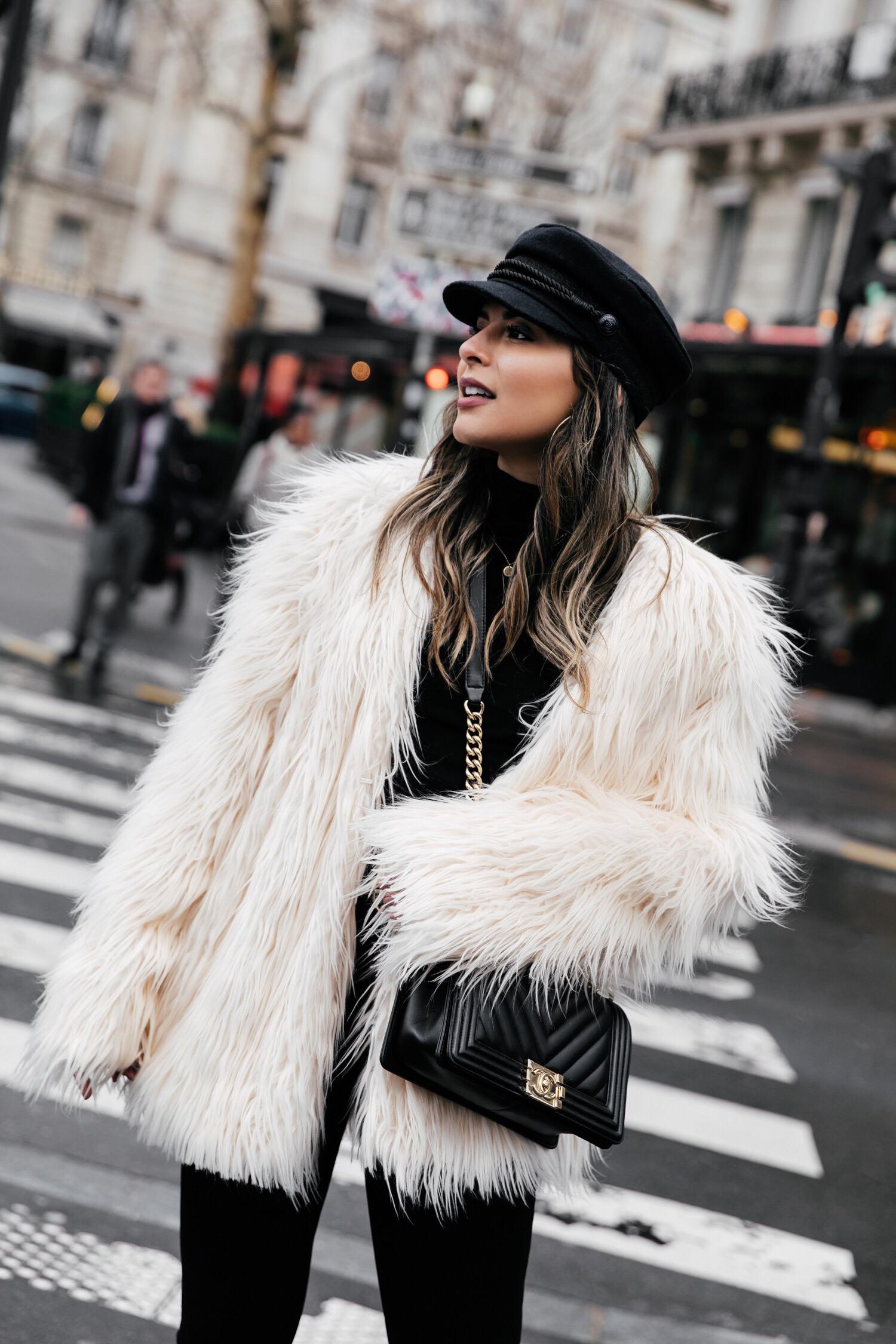 white fur coat outfit