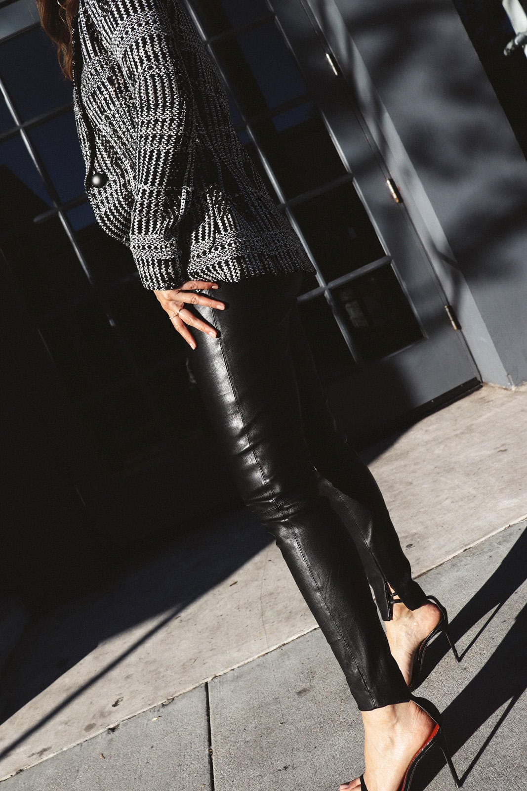 St Johns Blazer, leather pants, heels, spring outfit