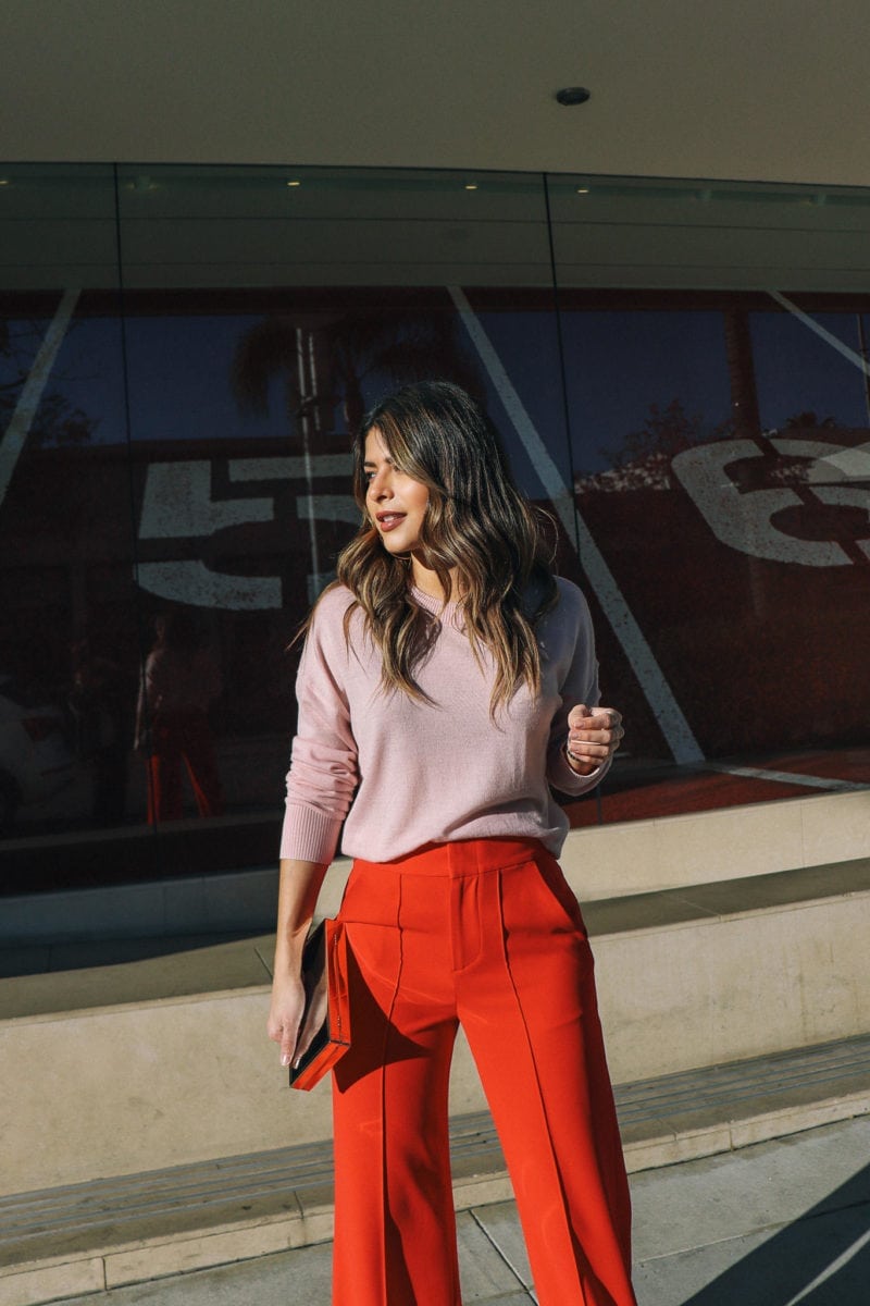 Red Wide Leg Pants with Beige Pumps Outfits (3 ideas & outfits
