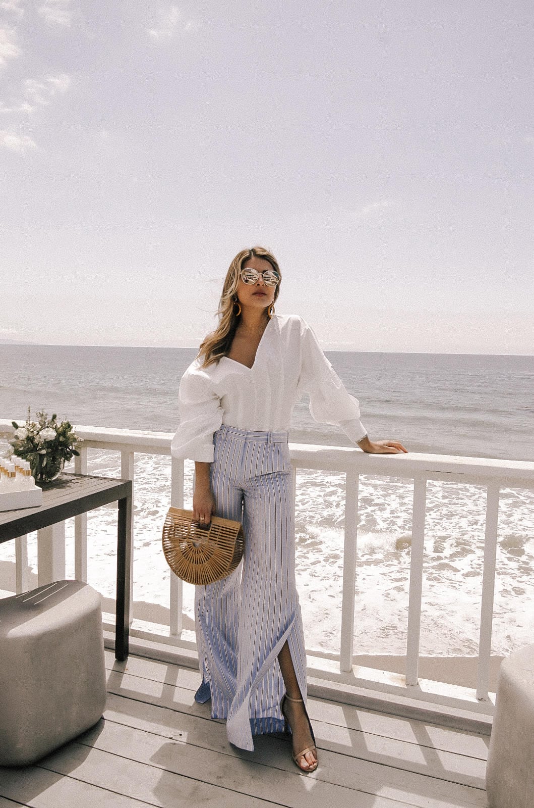 White Cotton Blouse, Blue Stripe Wide Leg Pants, Pam Hetlinger Style | TheGirlFromPanama.com